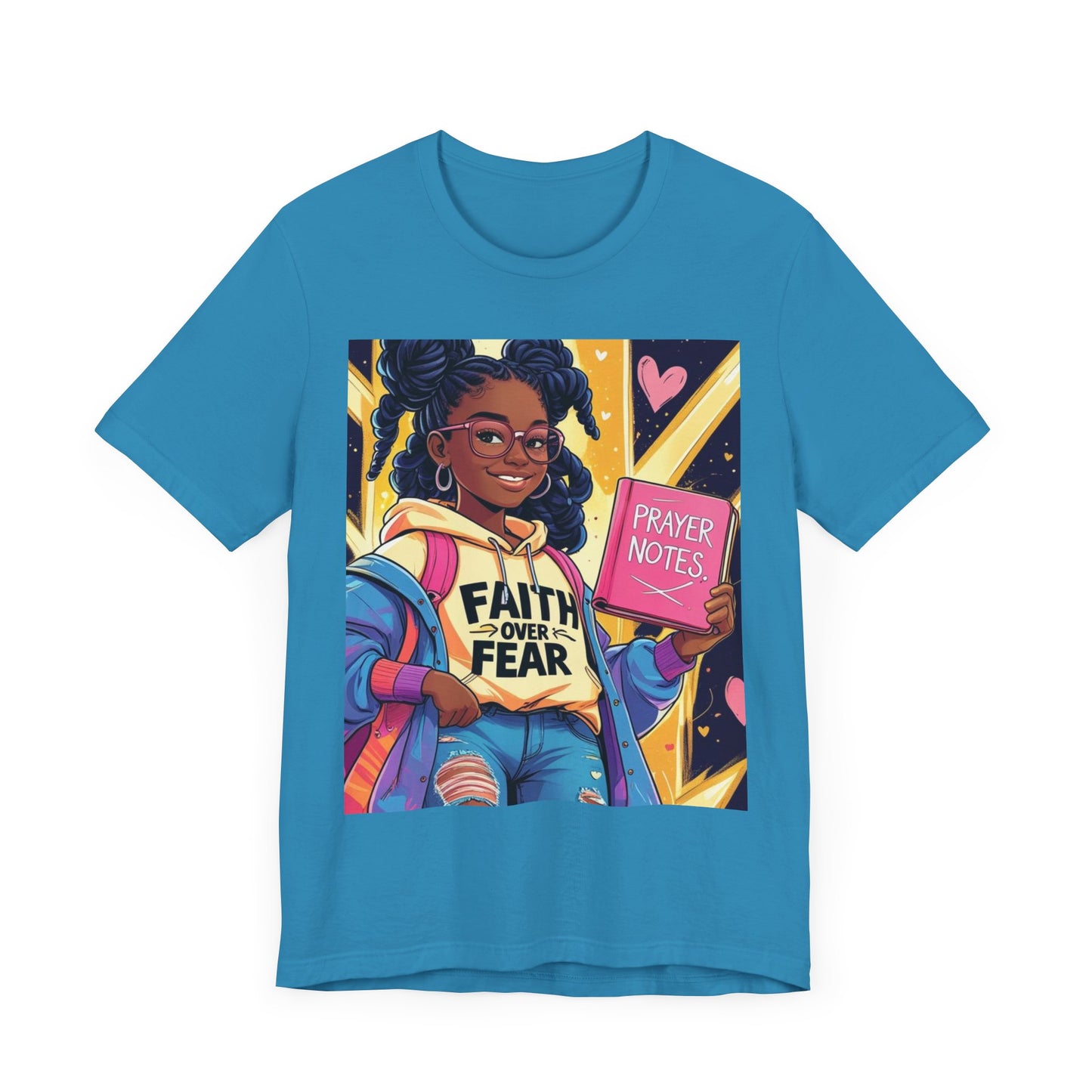 Faith Over Fear Unisex Tee - Empowering Graphic Shirt for Positivity, Inspirational Gift, Youth Apparel, Prayer Notes Design, Teen, Women