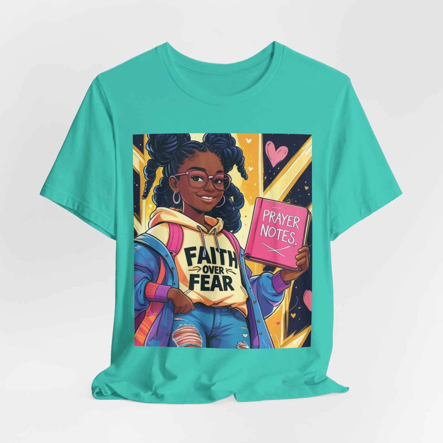 Faith Over Fear Unisex Tee - Empowering Graphic Shirt for Positivity, Inspirational Gift, Youth Apparel, Prayer Notes Design, Teen, Women