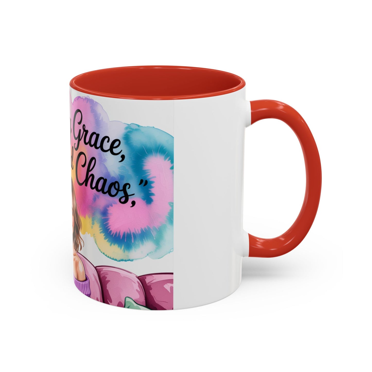 Fueled by Grace, Coffee, and Chaos Accent Coffee Mug, Colorful Design for Coffee Lovers, Hot chocolate