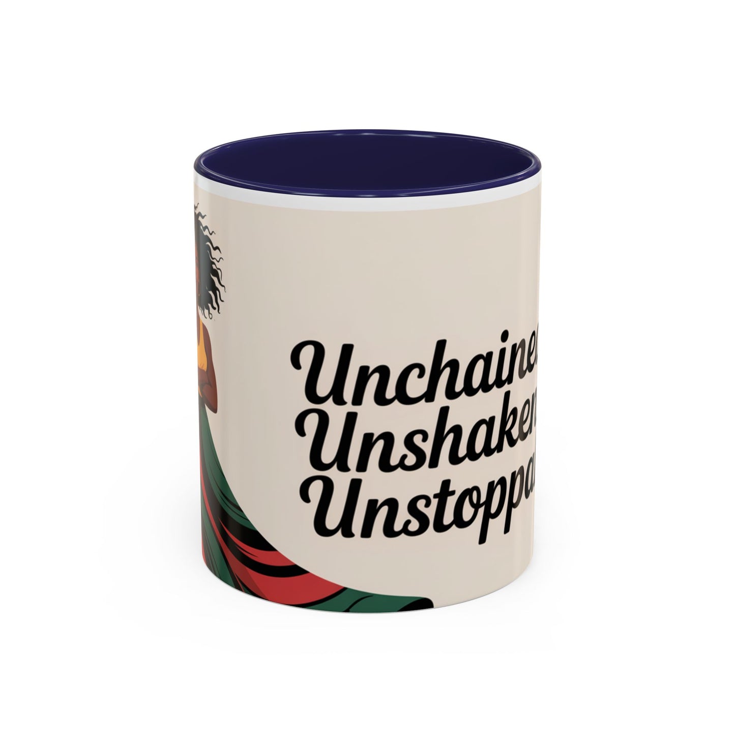 Unchained Unshaken Unstoppable Accent Coffee Mug, Juneteenth