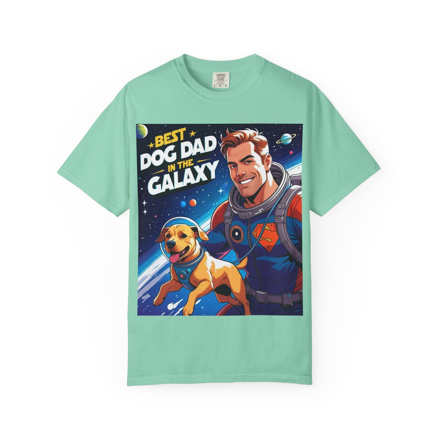 Best Dog Dad in the Galaxy Tee | Unisex Garment-Dyed T-shirt, Dog Lover Gift, Father's Day Shirt, Cute Dog Dad Apparel, Space Theme Tee