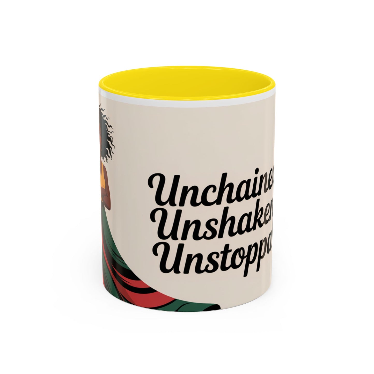Unchained Unshaken Unstoppable Accent Coffee Mug, Juneteenth