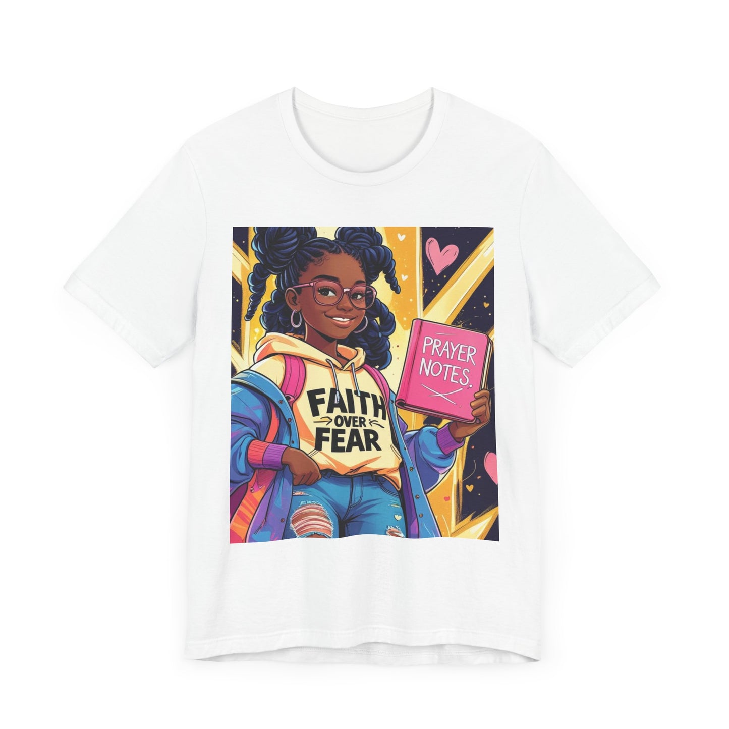 Faith Over Fear Unisex Tee - Empowering Graphic Shirt for Positivity, Inspirational Gift, Youth Apparel, Prayer Notes Design, Teen, Women