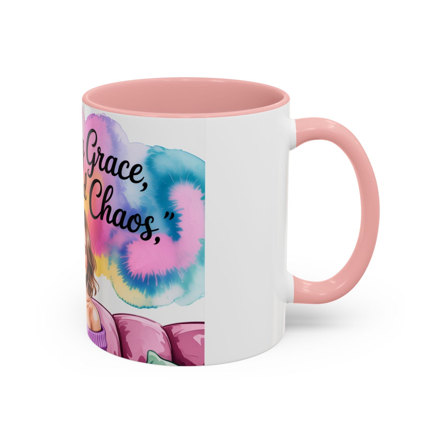 Fueled by Grace, Coffee, and Chaos Accent Coffee Mug, Colorful Design for Coffee Lovers, Hot chocolate