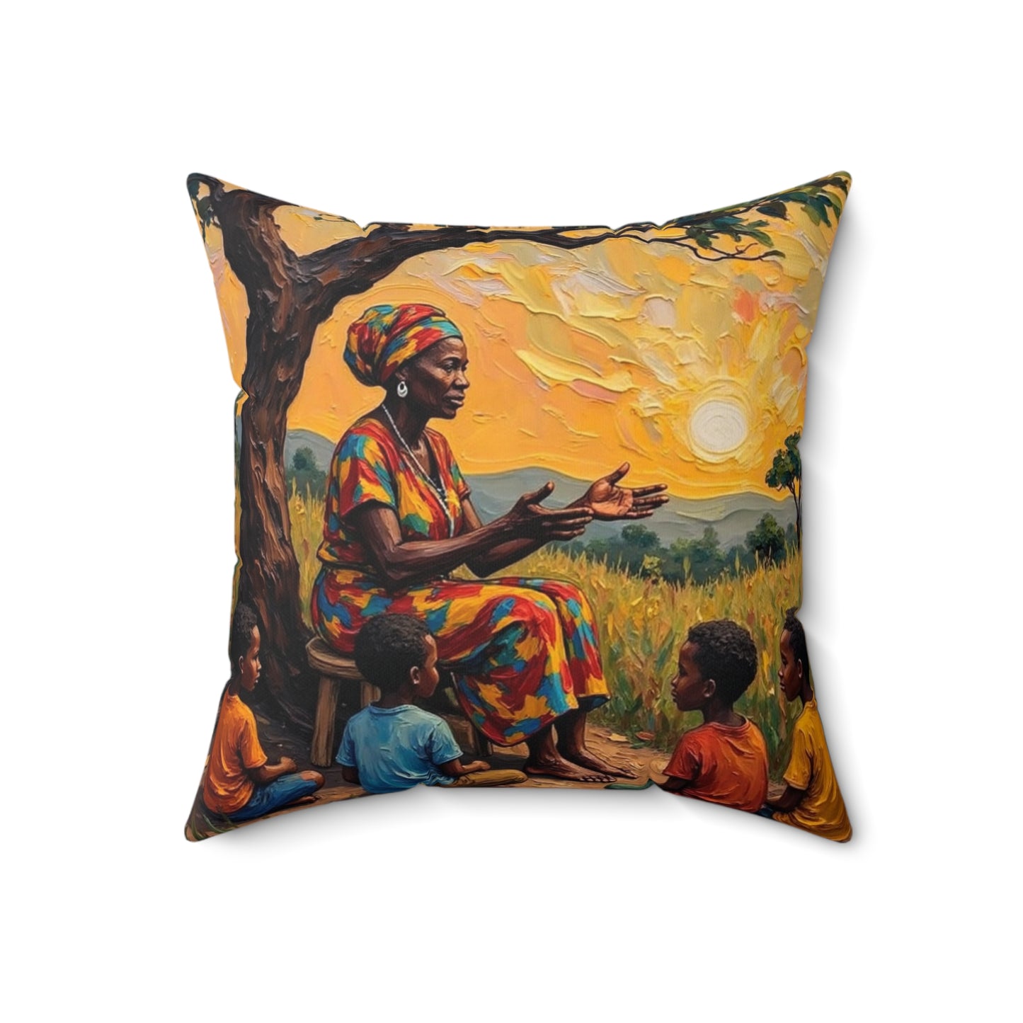 Cultural Storyteller Square Pillow – Boho Home Decor, Ethnic Art Cushion, Unique Gift, Living Room Style, Mother's Day Decor
