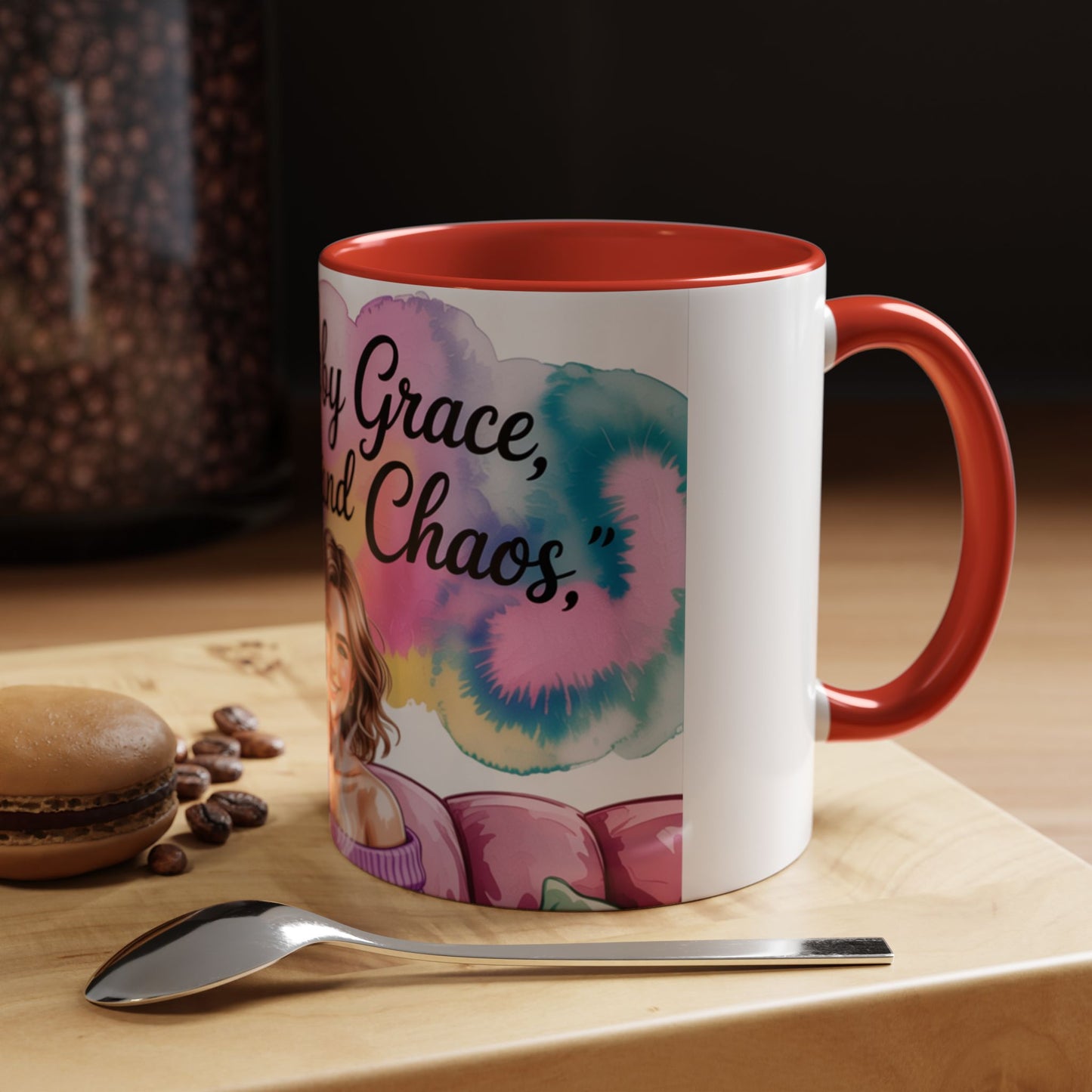 Fueled by Grace, Coffee, and Chaos Accent Coffee Mug, Colorful Design for Coffee Lovers, Hot chocolate
