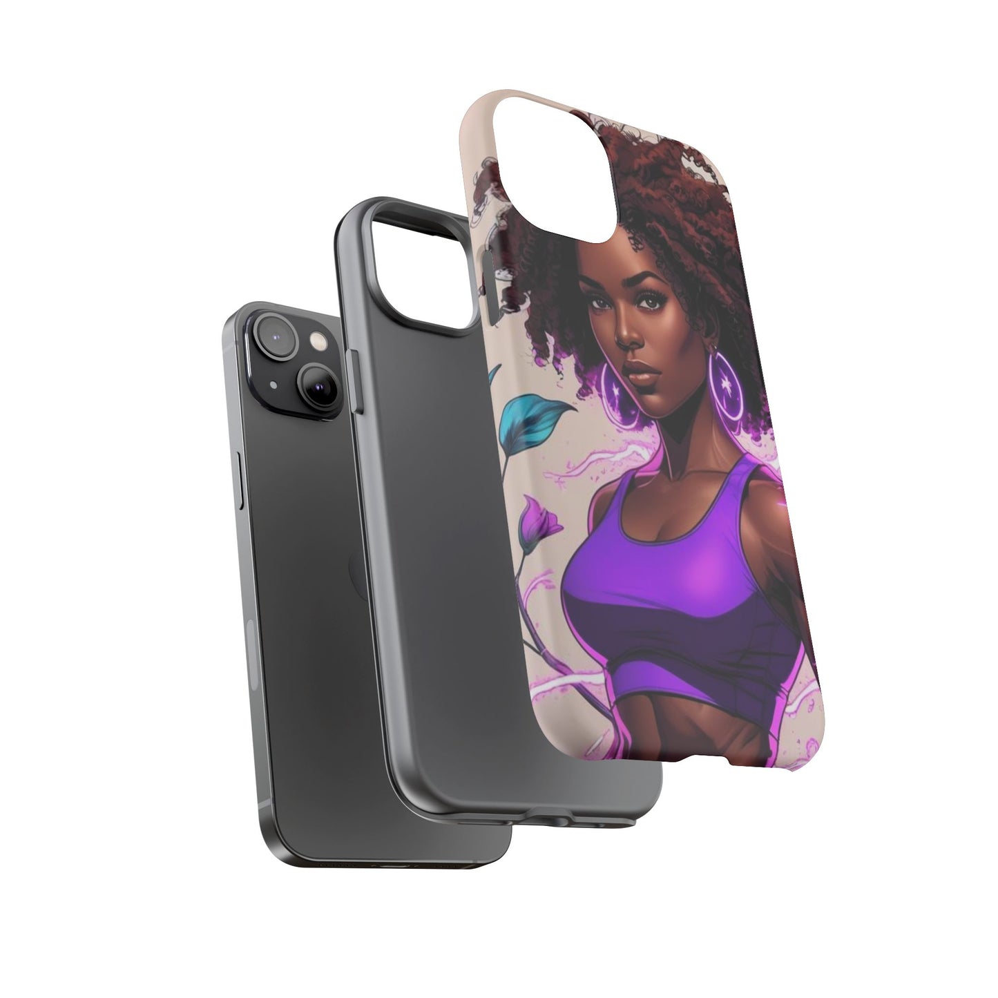 Vibrant Phone Case featuring Empowering Design, Black Woman Art, Floral Phone Accessory, Tough Cases for Gifts, Unique Gift for Her