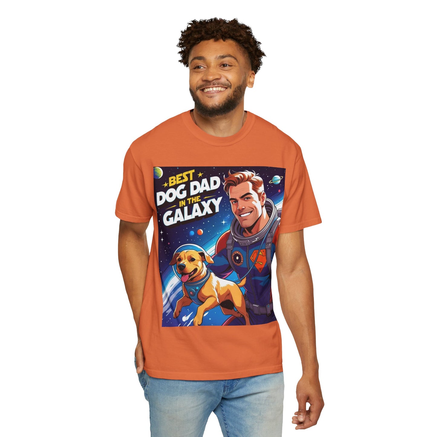 Best Dog Dad in the Galaxy Tee | Unisex Garment-Dyed T-shirt, Dog Lover Gift, Father's Day Shirt, Cute Dog Dad Apparel, Space Theme Tee