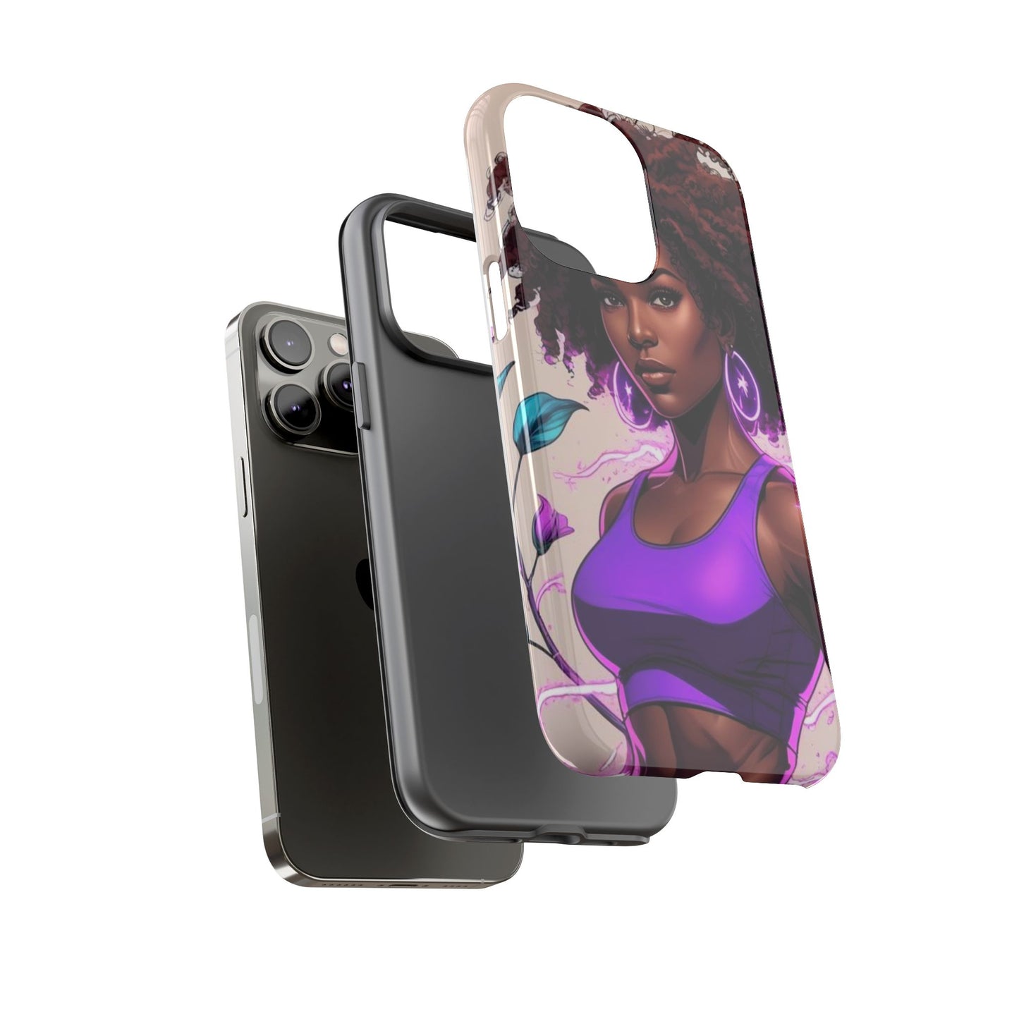 Vibrant Phone Case featuring Empowering Design, Black Woman Art, Floral Phone Accessory, Tough Cases for Gifts, Unique Gift for Her