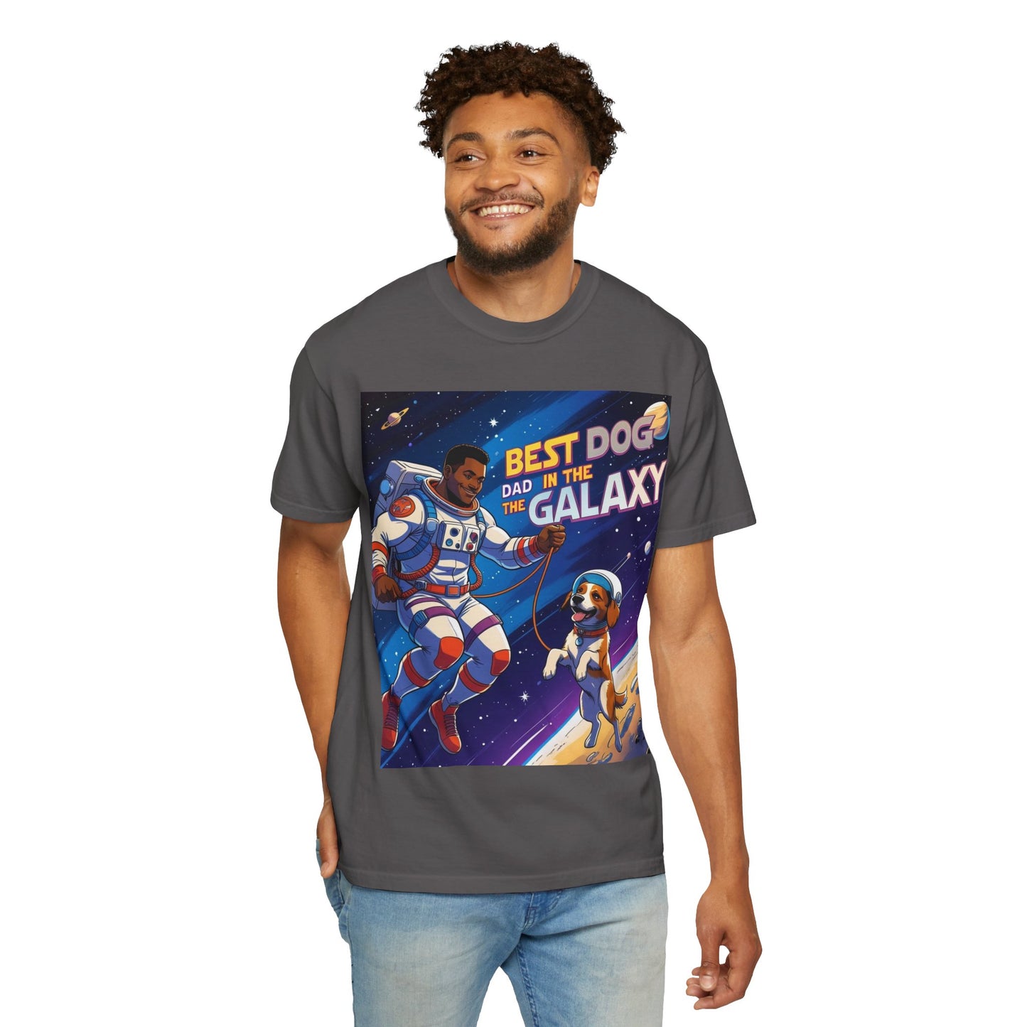 Best Dog Dad in the Galaxy T-Shirt, Unisex Space-Themed Tee, Dog Lover Gift, Father's Day Shirt, Gift for Dog Dads, Galaxy Graphic Tee