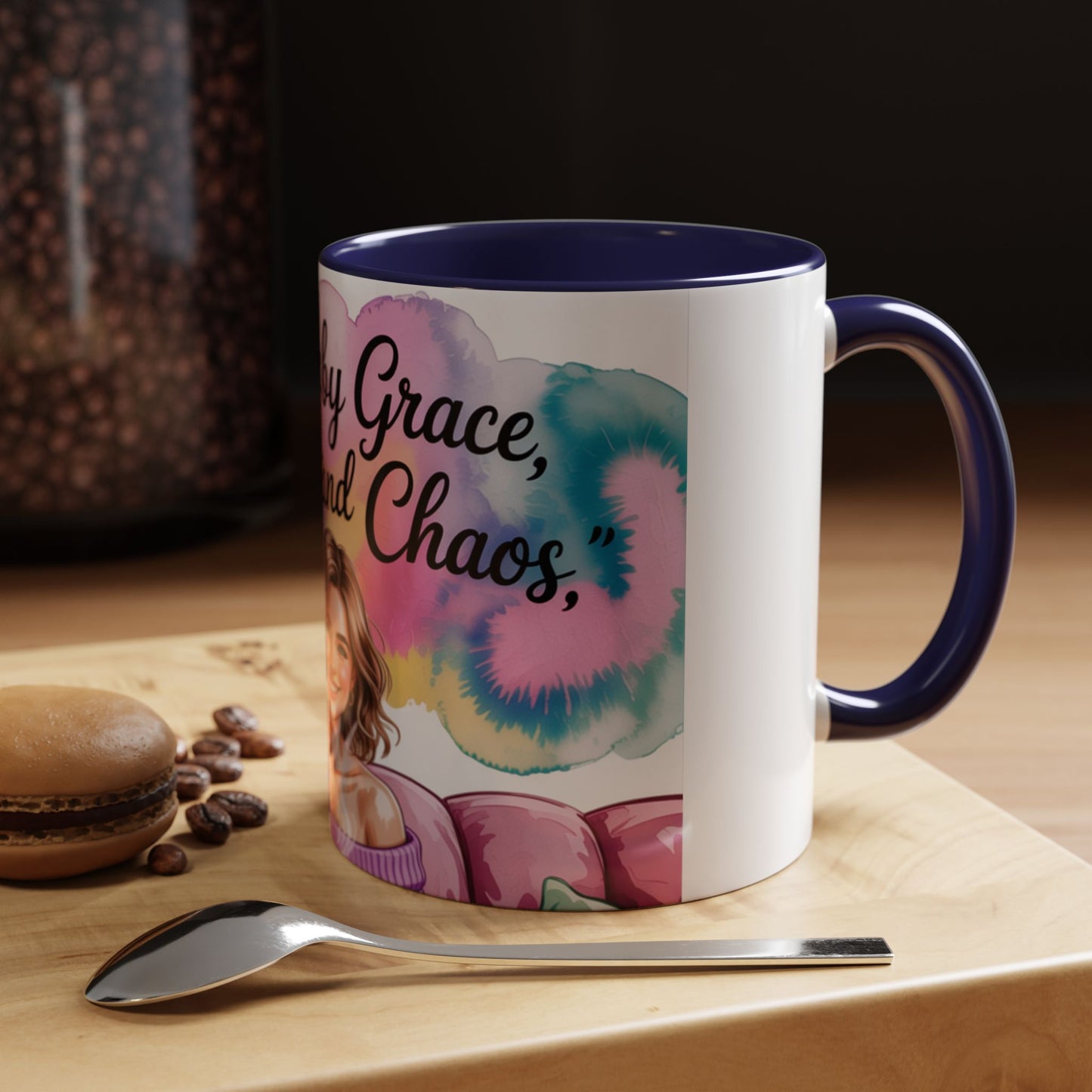 Fueled by Grace, Coffee, and Chaos Accent Coffee Mug, Colorful Design for Coffee Lovers, Hot chocolate