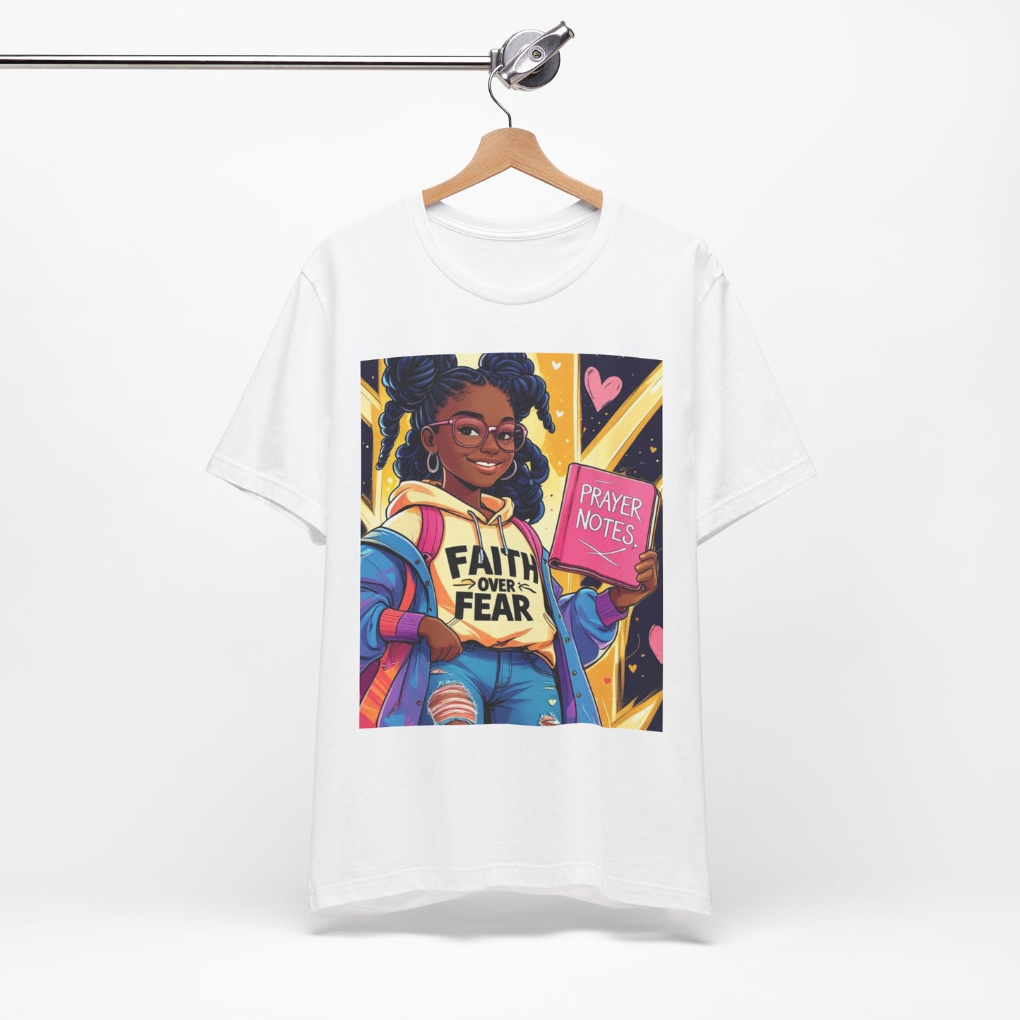 Faith Over Fear Unisex Tee - Empowering Graphic Shirt for Positivity, Inspirational Gift, Youth Apparel, Prayer Notes Design, Teen, Women