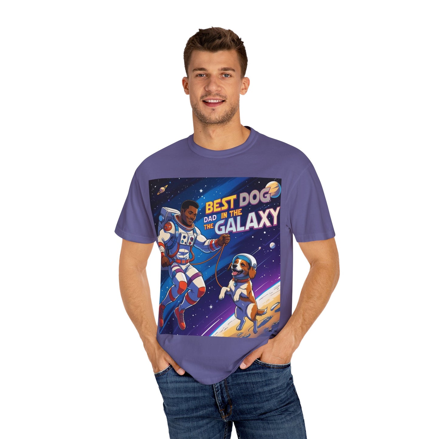 Best Dog Dad in the Galaxy T-Shirt, Unisex Space-Themed Tee, Dog Lover Gift, Father's Day Shirt, Gift for Dog Dads, Galaxy Graphic Tee