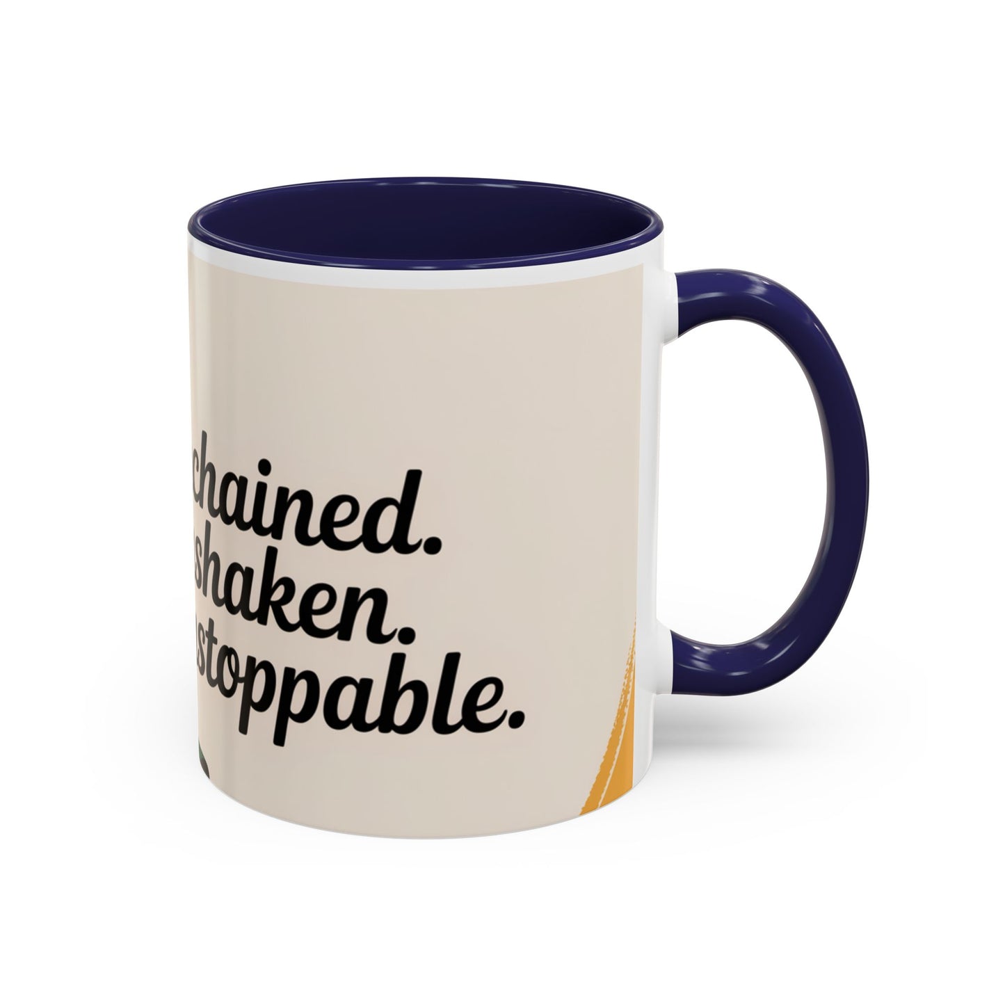 Unchained Unshaken Unstoppable Accent Coffee Mug, Juneteenth