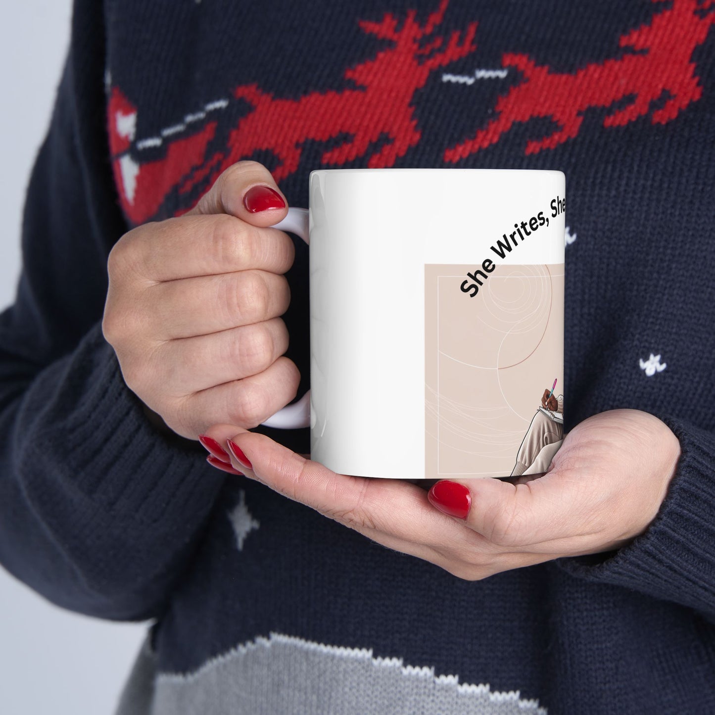 Empowering, Trendy Ceramic Mug  "She Writes, She Heals, She Grows" Perfect for Writers, Creatives, Moms,  Teachers and Women
