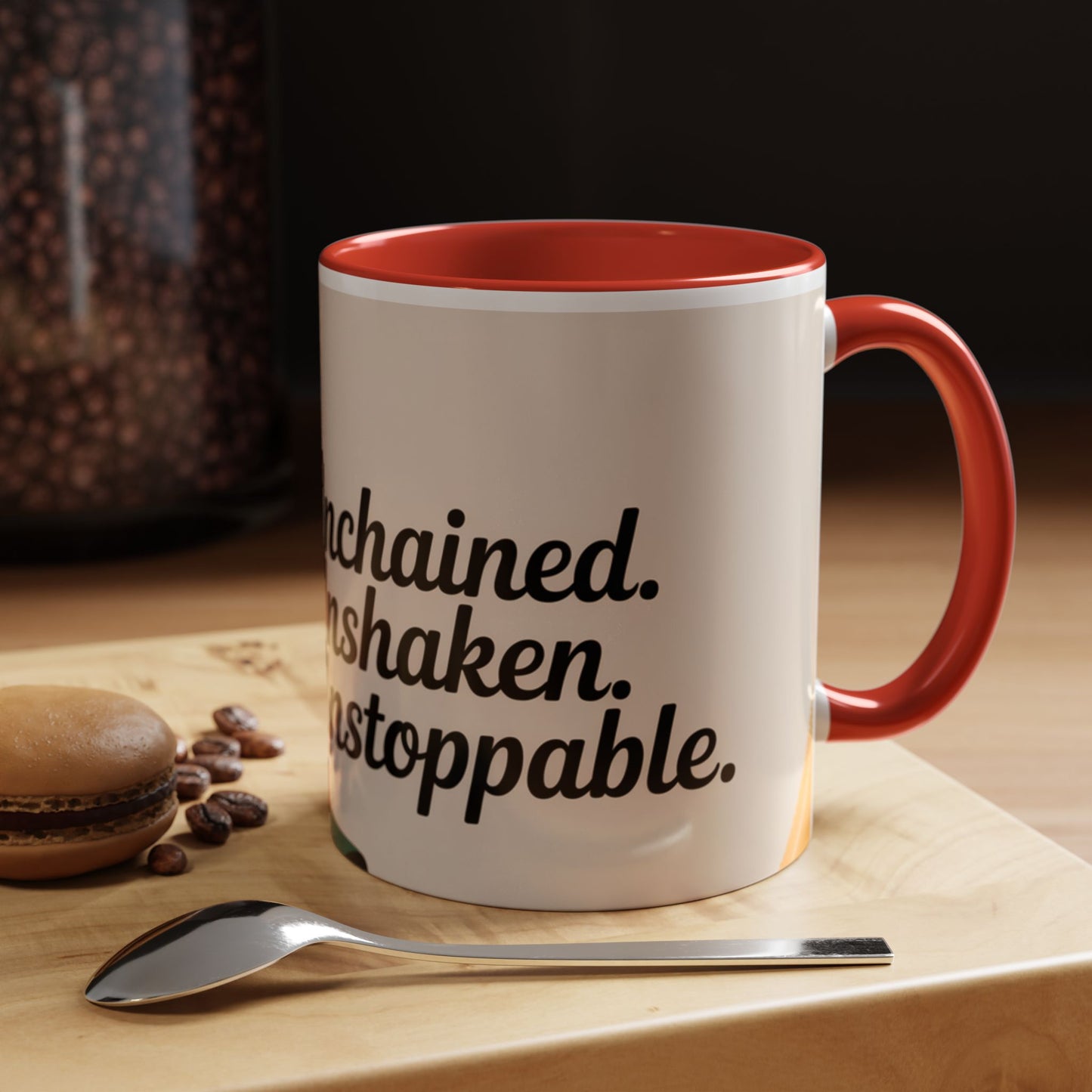 Unchained Unshaken Unstoppable Accent Coffee Mug, Juneteenth