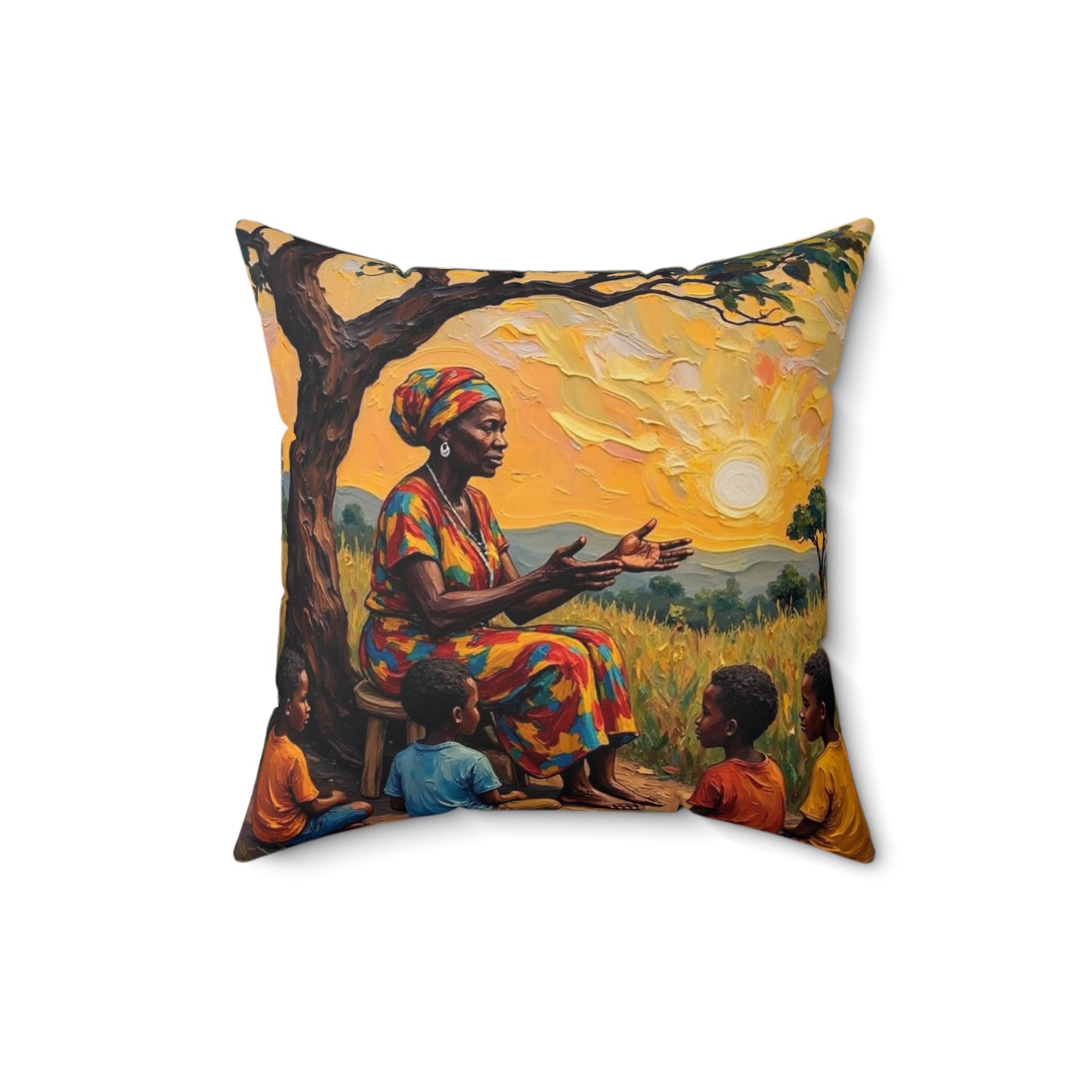 Cultural Storyteller Square Pillow – Boho Home Decor, Ethnic Art Cushion, Unique Gift, Living Room Style, Mother's Day Decor