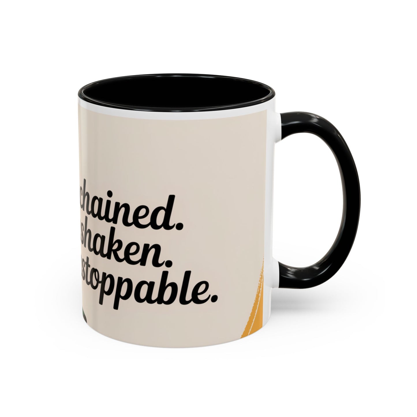 Unchained Unshaken Unstoppable Accent Coffee Mug, Juneteenth