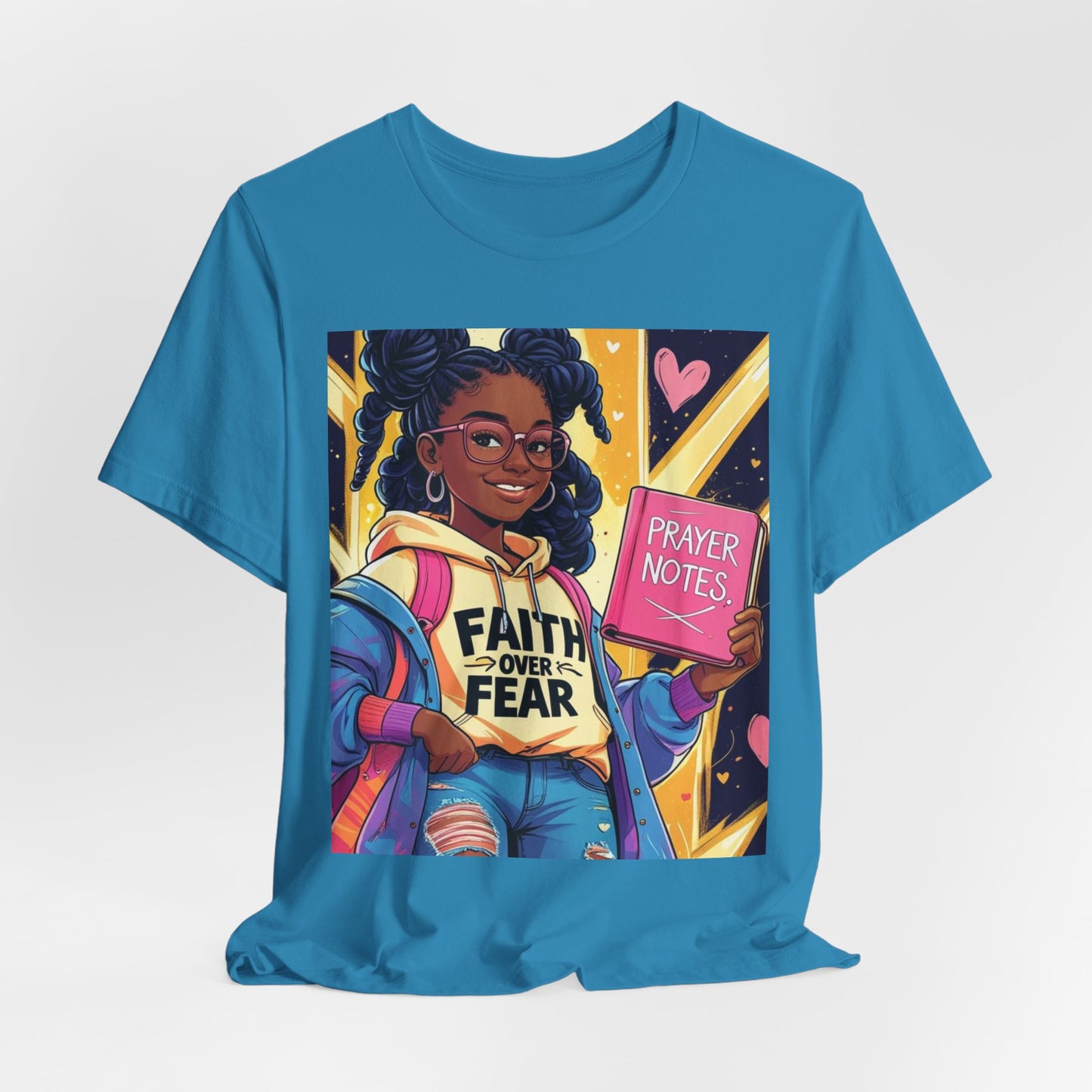 Faith Over Fear Unisex Tee - Empowering Graphic Shirt for Positivity, Inspirational Gift, Youth Apparel, Prayer Notes Design, Teen, Women