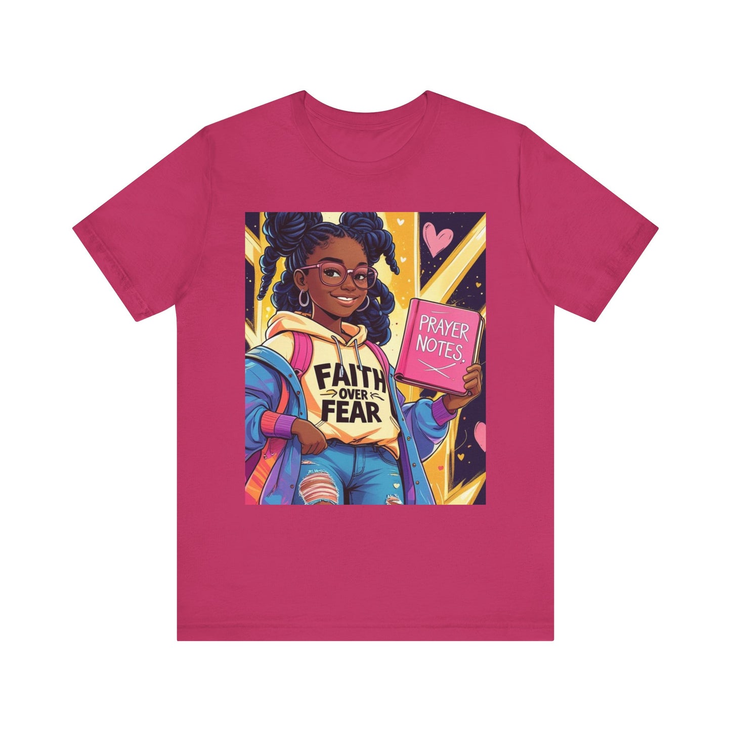 Faith Over Fear Unisex Tee - Empowering Graphic Shirt for Positivity, Inspirational Gift, Youth Apparel, Prayer Notes Design, Teen, Women