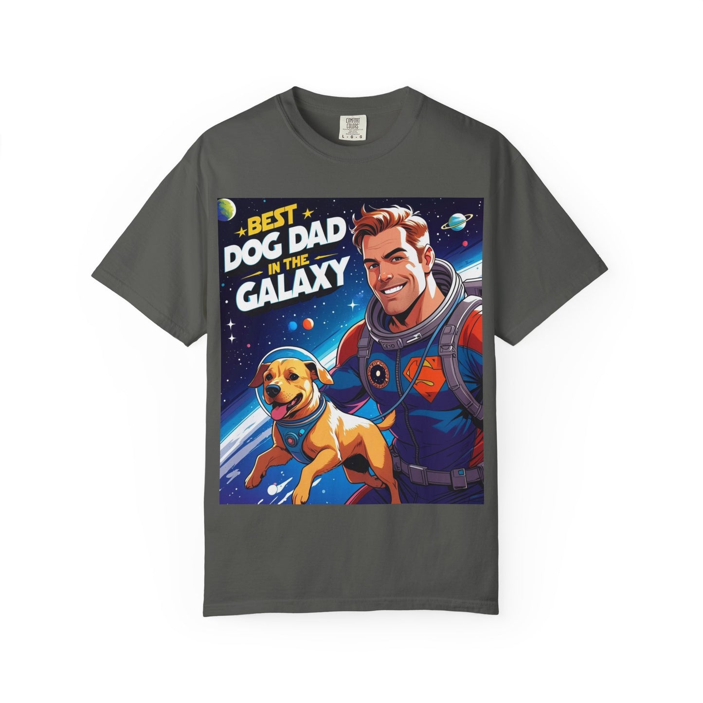 Best Dog Dad in the Galaxy Tee | Unisex Garment-Dyed T-shirt, Dog Lover Gift, Father's Day Shirt, Cute Dog Dad Apparel, Space Theme Tee