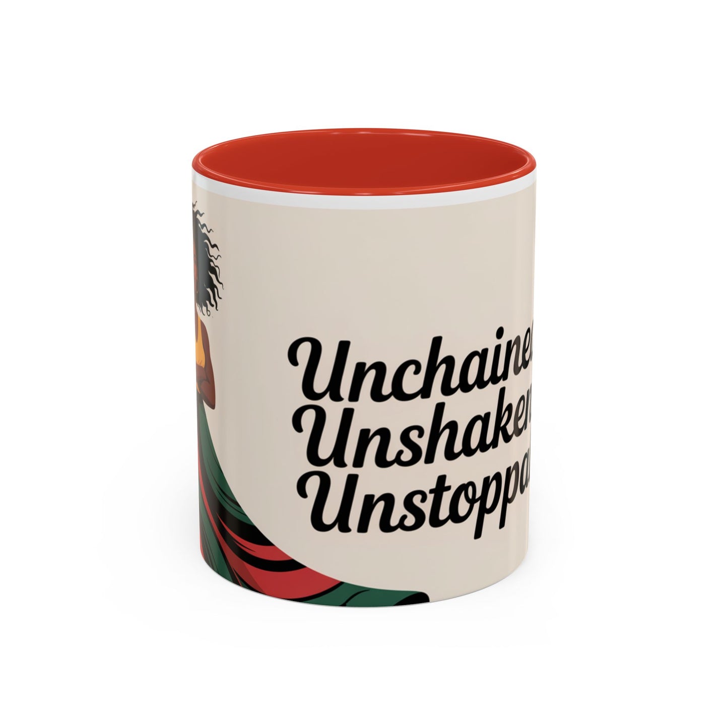 Unchained Unshaken Unstoppable Accent Coffee Mug, Juneteenth