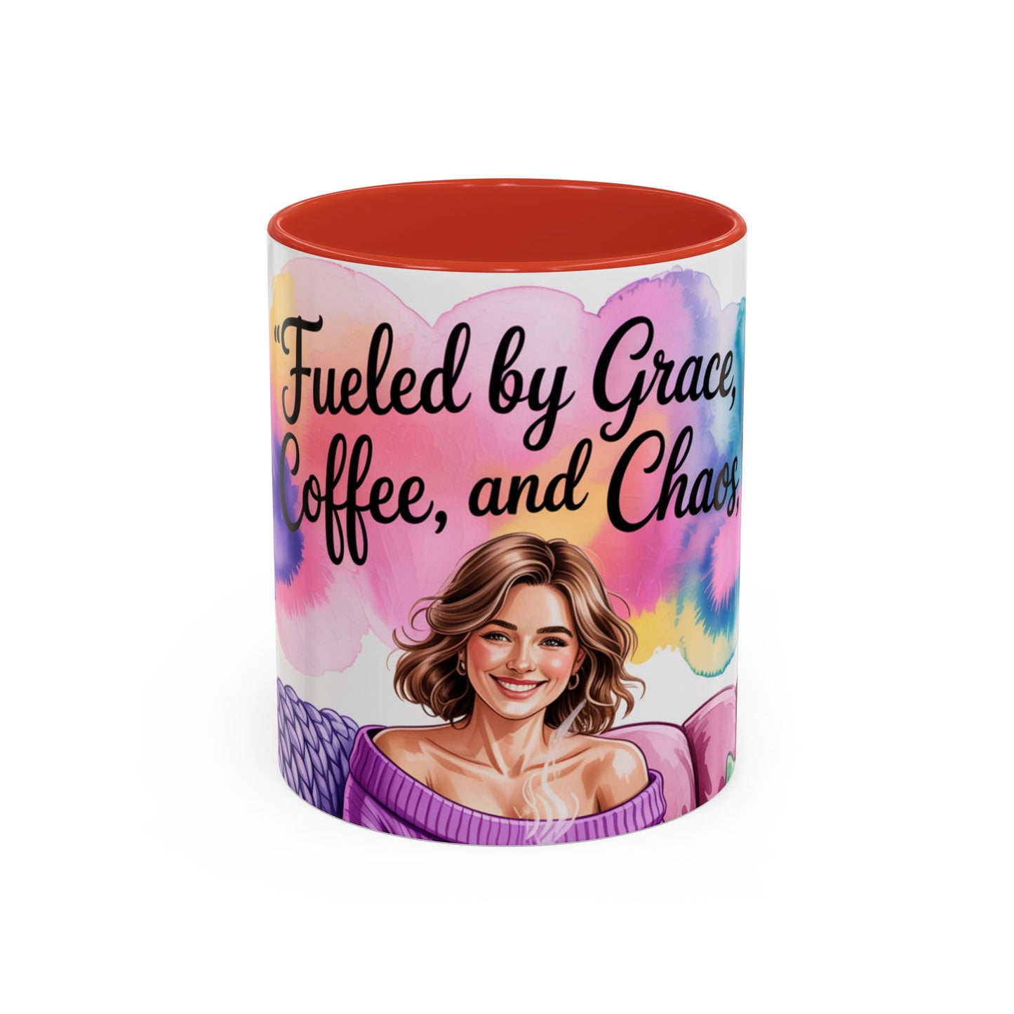 Fueled by Grace, Coffee, and Chaos Accent Coffee Mug, Colorful Design for Coffee Lovers, Hot chocolate
