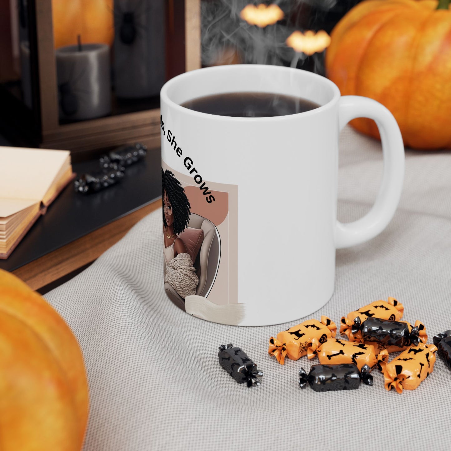 Empowering, Trendy Ceramic Mug  "She Writes, She Heals, She Grows" Perfect for Writers, Creatives, Moms,  Teachers and Women