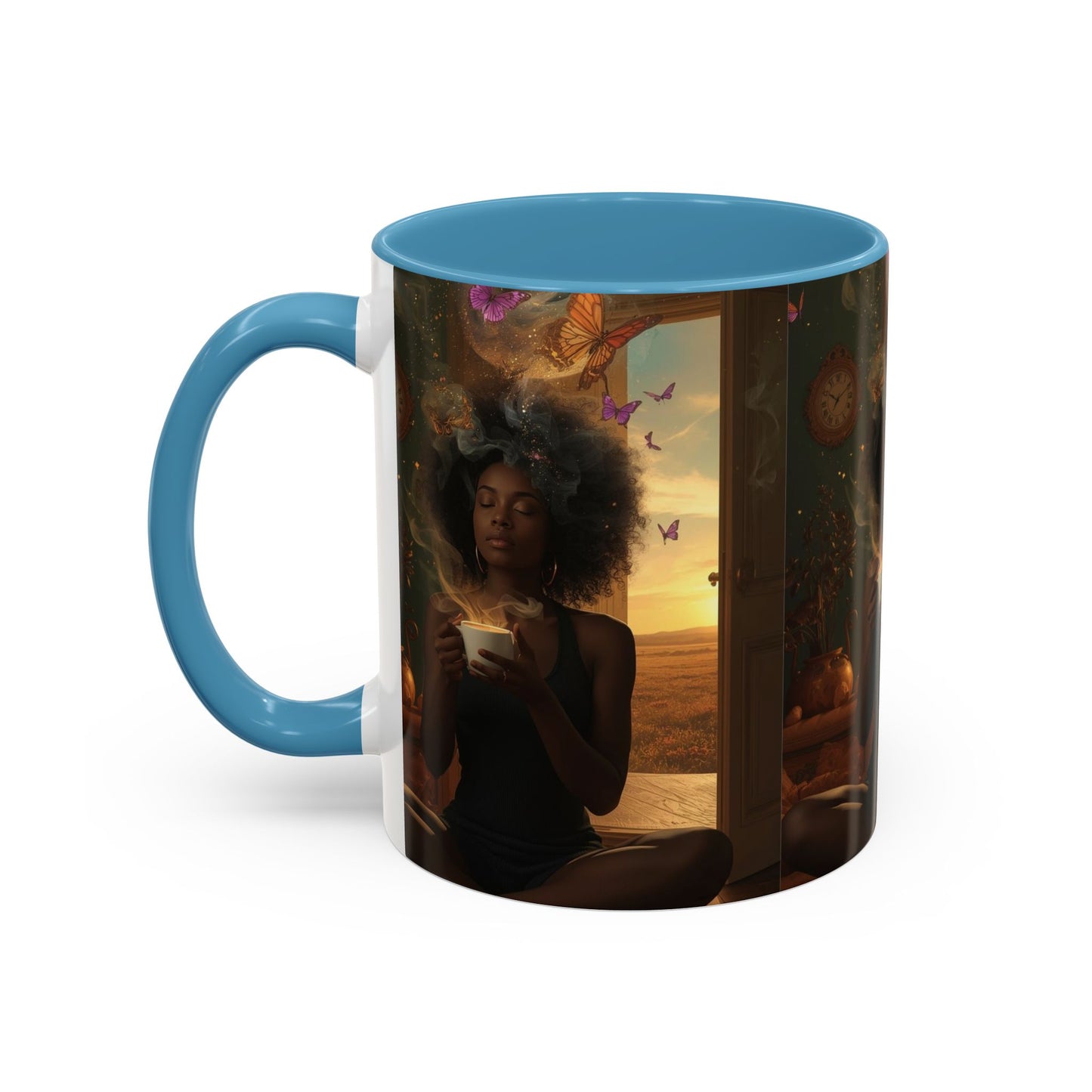 Serene Morning Accent Coffee Mug - Perfect for Tea Lovers, Unique Gift for Women, Cozy Home Decor, Butterfly Design Memento