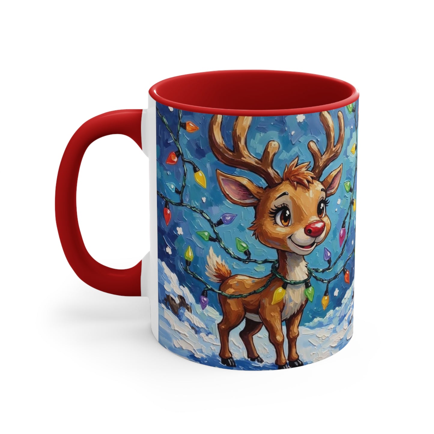 Cute Christmas Reindeer Accent Mug, Holiday Mug, Gift for Animal Lovers, Warm Beverage Holder, Festive Kitchen Decor