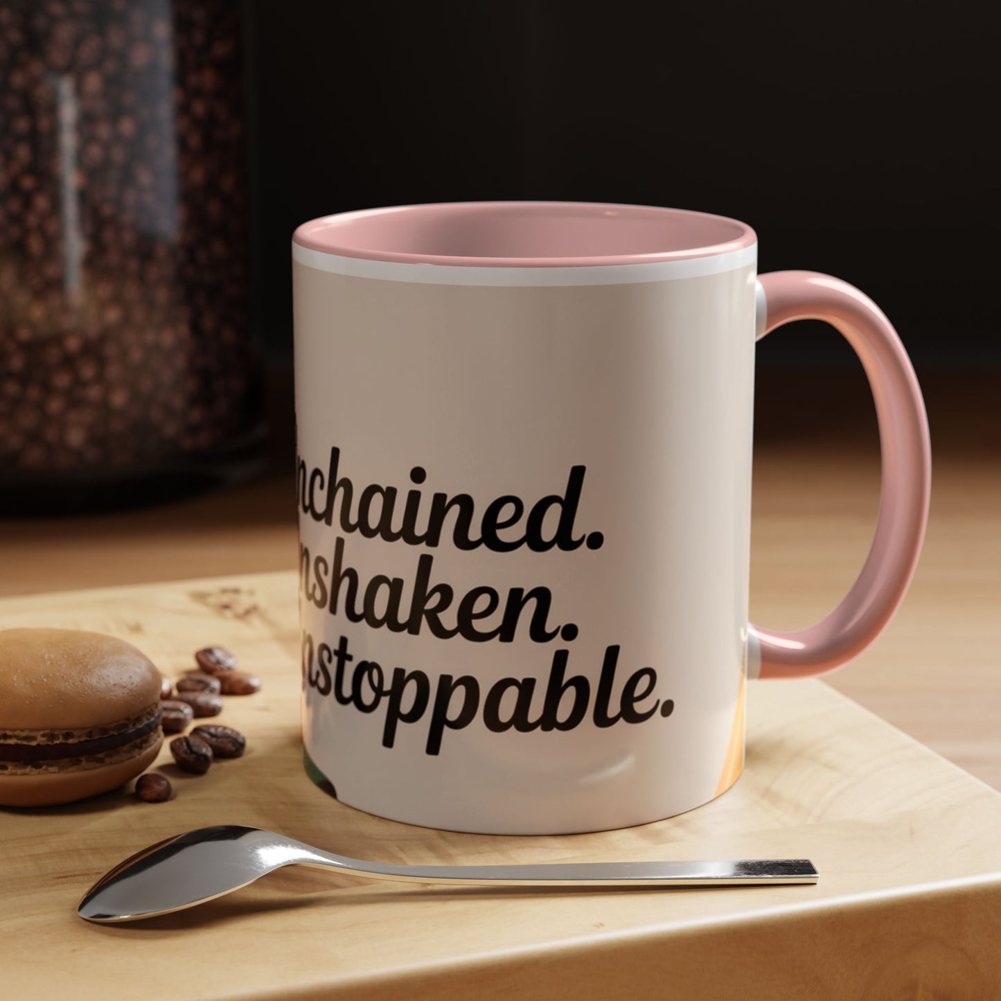 Unchained Unshaken Unstoppable Accent Coffee Mug, Juneteenth