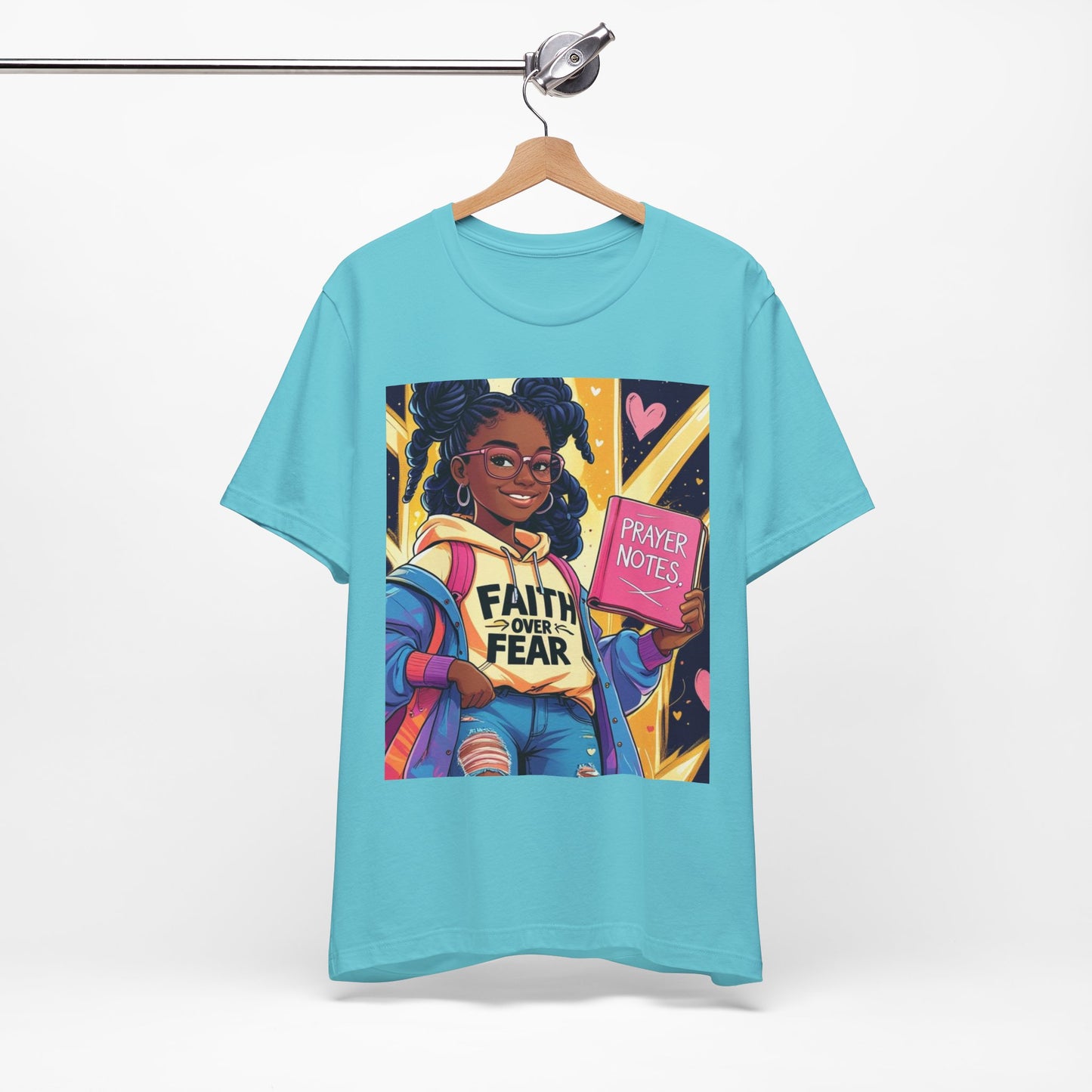 Faith Over Fear Unisex Tee - Empowering Graphic Shirt for Positivity, Inspirational Gift, Youth Apparel, Prayer Notes Design, Teen, Women