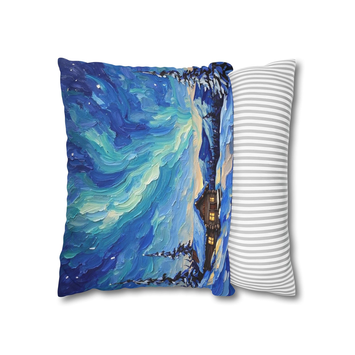 Cozy Winter Landscape Pillowcase, Decorative Cushion Cover for Home, Winter Decor, Christmas Gift, Cabin Aesthetic