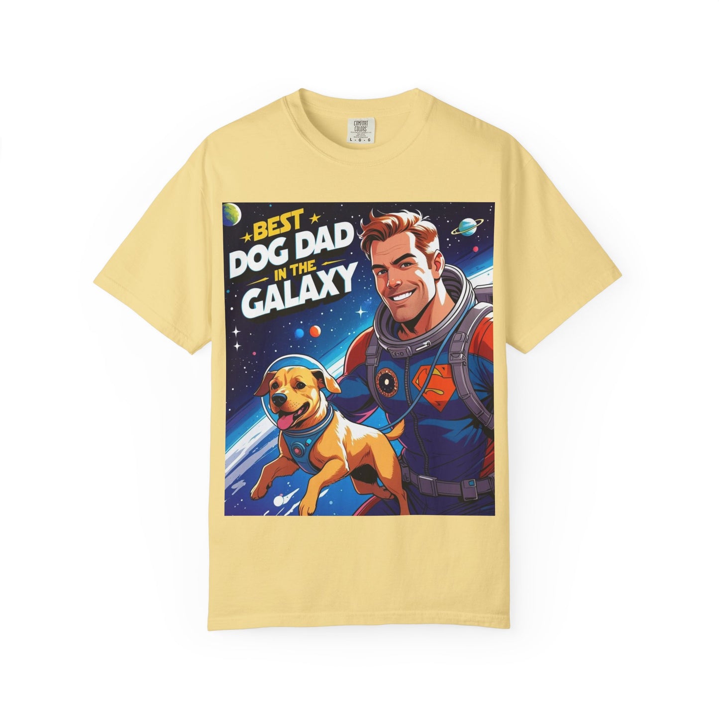 Best Dog Dad in the Galaxy Tee | Unisex Garment-Dyed T-shirt, Dog Lover Gift, Father's Day Shirt, Cute Dog Dad Apparel, Space Theme Tee