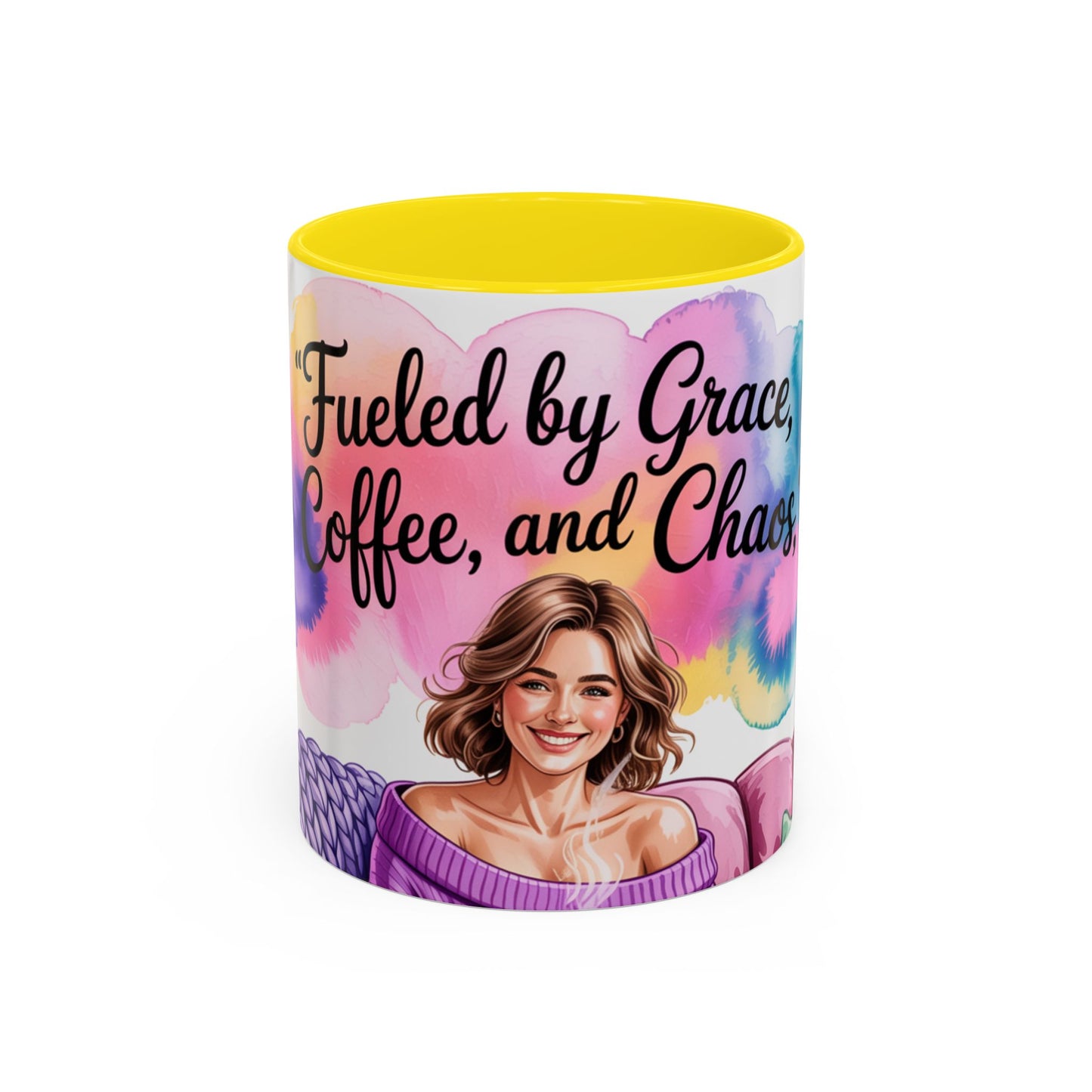 Fueled by Grace, Coffee, and Chaos Accent Coffee Mug, Colorful Design for Coffee Lovers, Hot chocolate