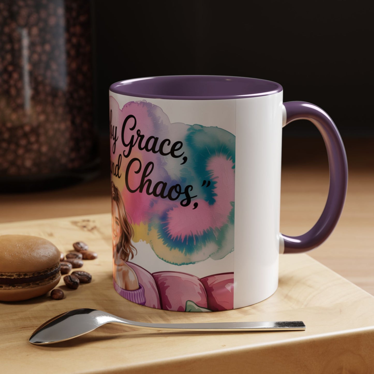 Fueled by Grace, Coffee, and Chaos Accent Coffee Mug, Colorful Design for Coffee Lovers, Hot chocolate