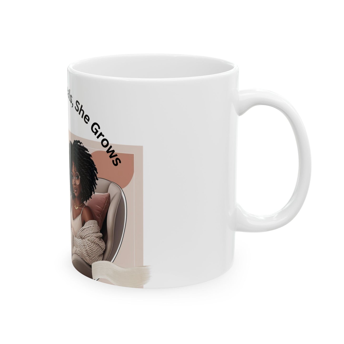 Empowering, Trendy Ceramic Mug  "She Writes, She Heals, She Grows" Perfect for Writers, Creatives, Moms,  Teachers and Women