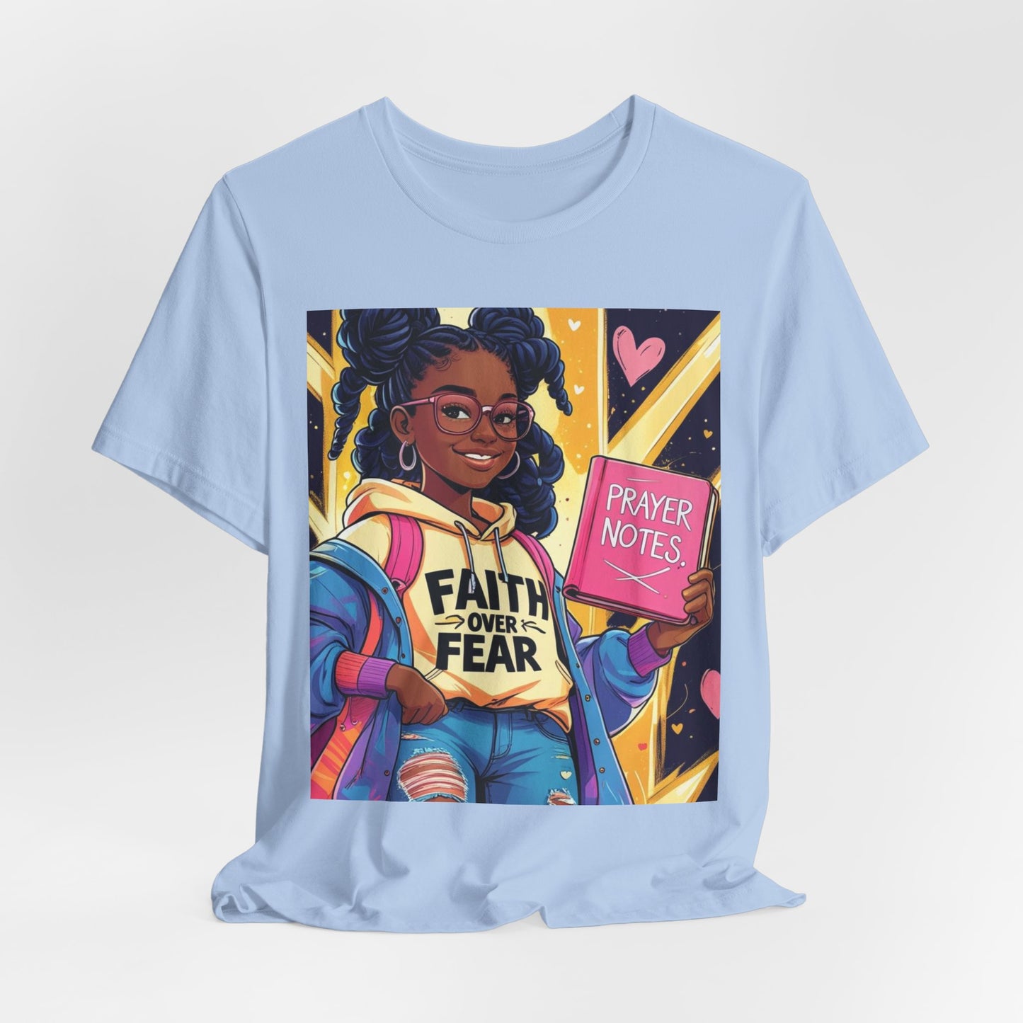 Faith Over Fear Unisex Tee - Empowering Graphic Shirt for Positivity, Inspirational Gift, Youth Apparel, Prayer Notes Design, Teen, Women