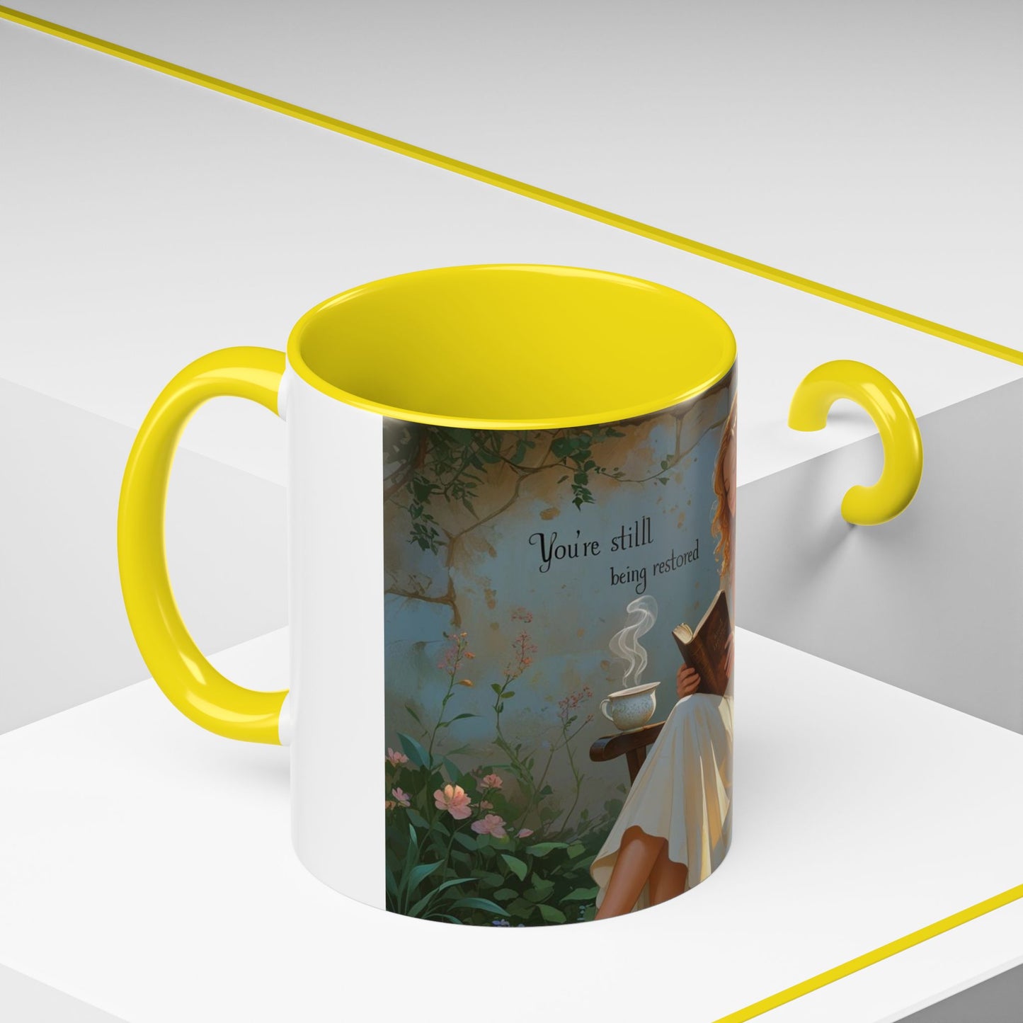 Accent Coffee Mug with Inspirational Design, Cozy Gift for Readers, Perfect for Relaxation, Home Decor, Warm Beverage Lover