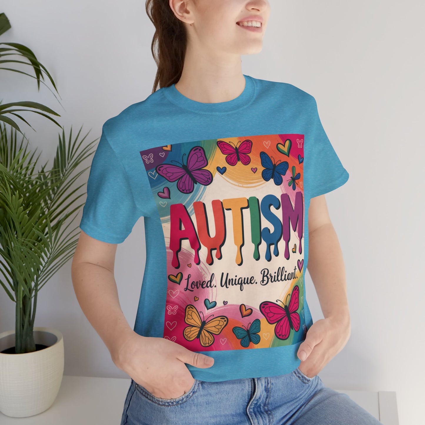 Autism Awareness Butterfly Tee  Loved, Unique, Brilliant Unisex Short Sleeve TShirt