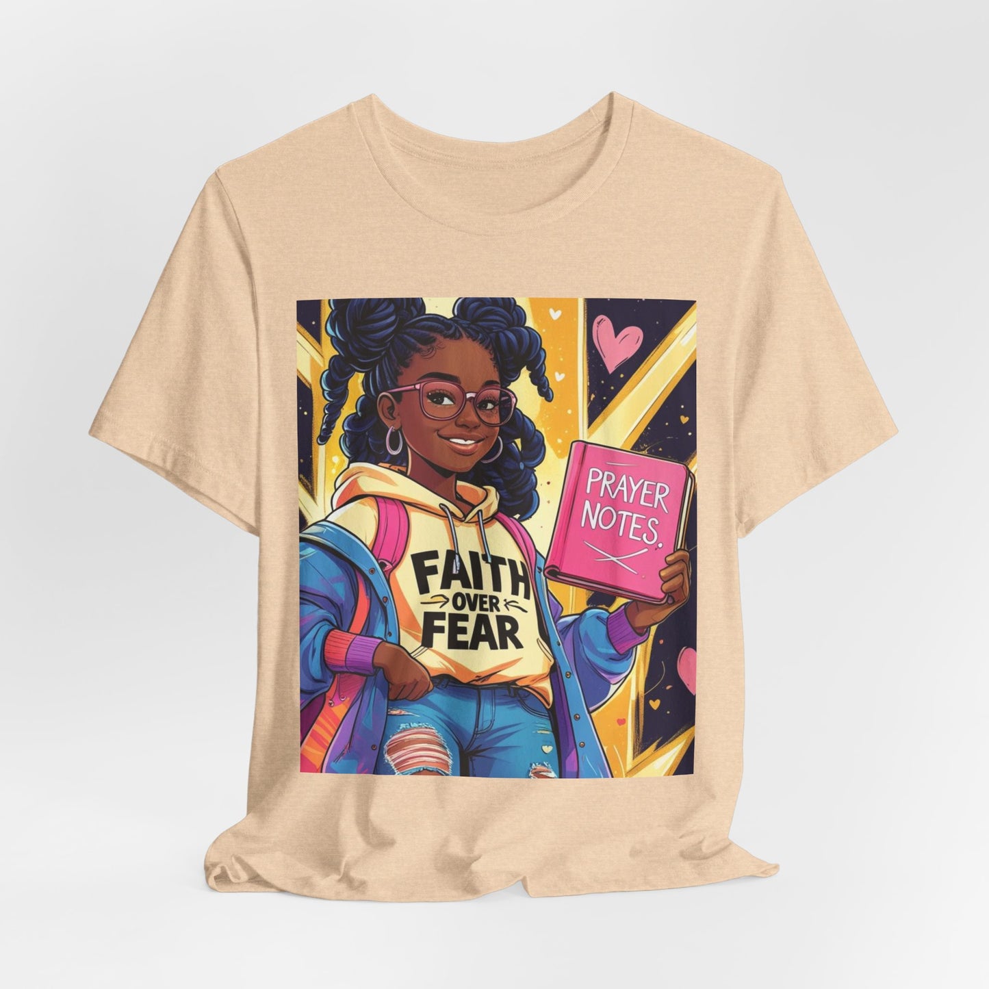 Faith Over Fear Unisex Tee - Empowering Graphic Shirt for Positivity, Inspirational Gift, Youth Apparel, Prayer Notes Design, Teen, Women
