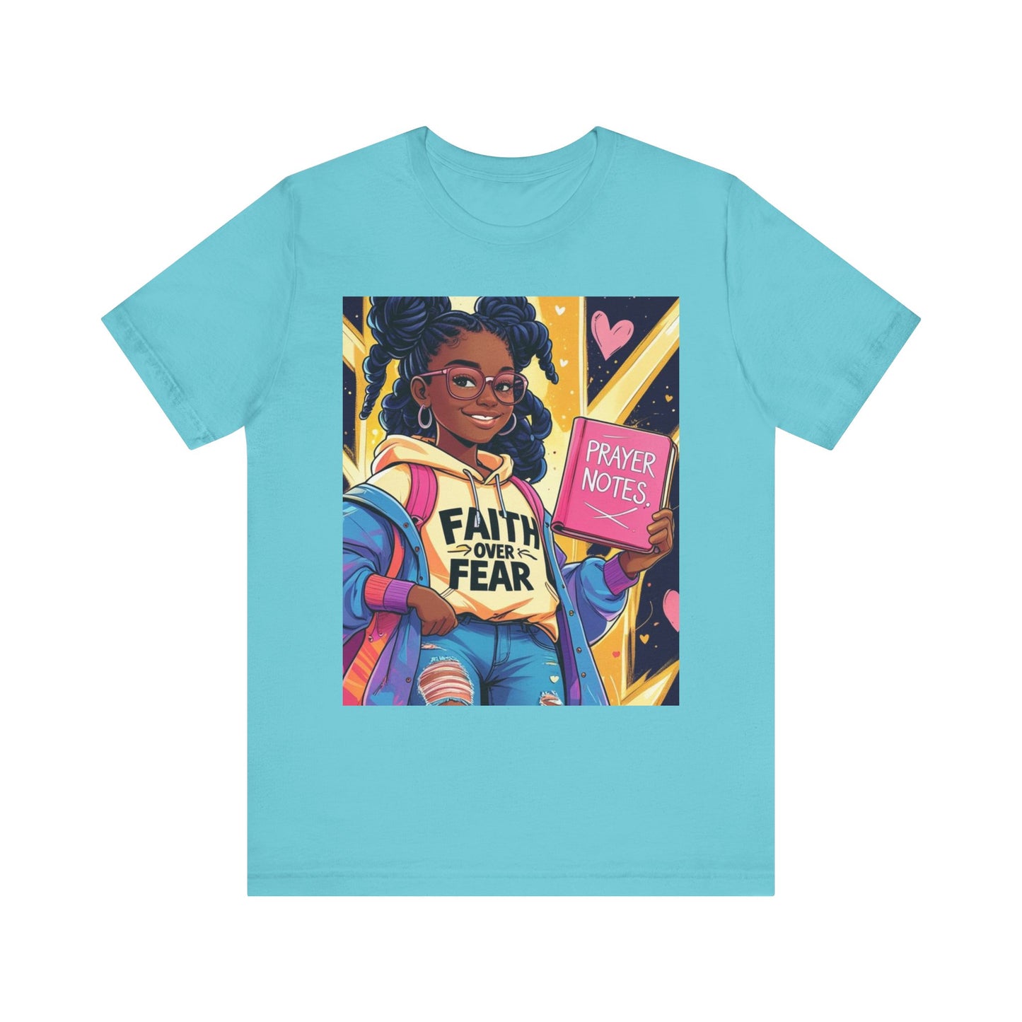 Faith Over Fear Unisex Tee - Empowering Graphic Shirt for Positivity, Inspirational Gift, Youth Apparel, Prayer Notes Design, Teen, Women