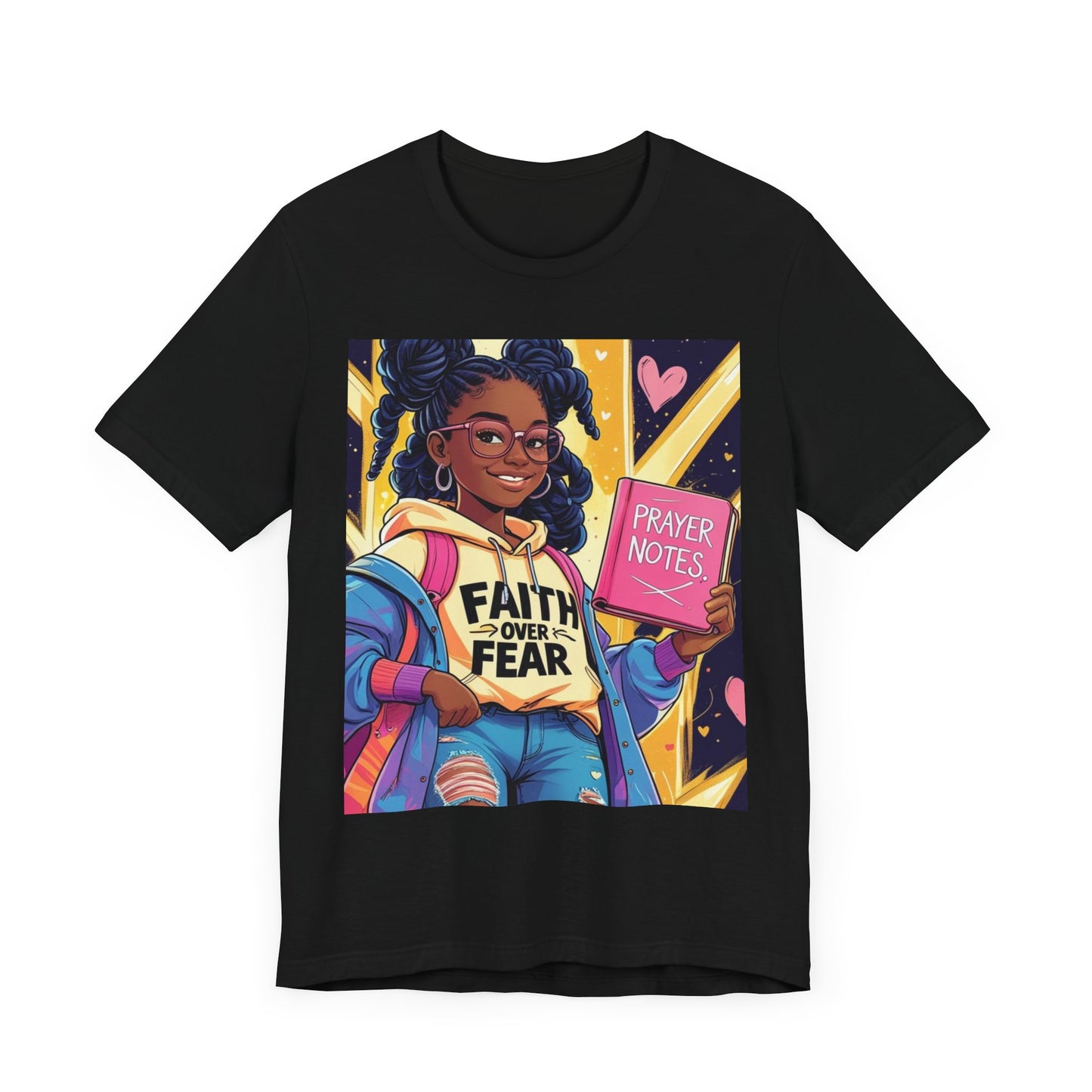 Faith Over Fear Unisex Tee - Empowering Graphic Shirt for Positivity, Inspirational Gift, Youth Apparel, Prayer Notes Design, Teen, Women