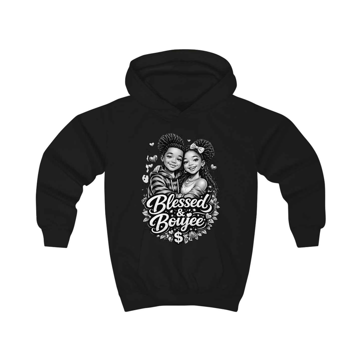 Kids Hoodie — "Blessed & Boujee" Graphic Pullover for Black Kids, Cute Siblings Love Cozy Sweatshirt
