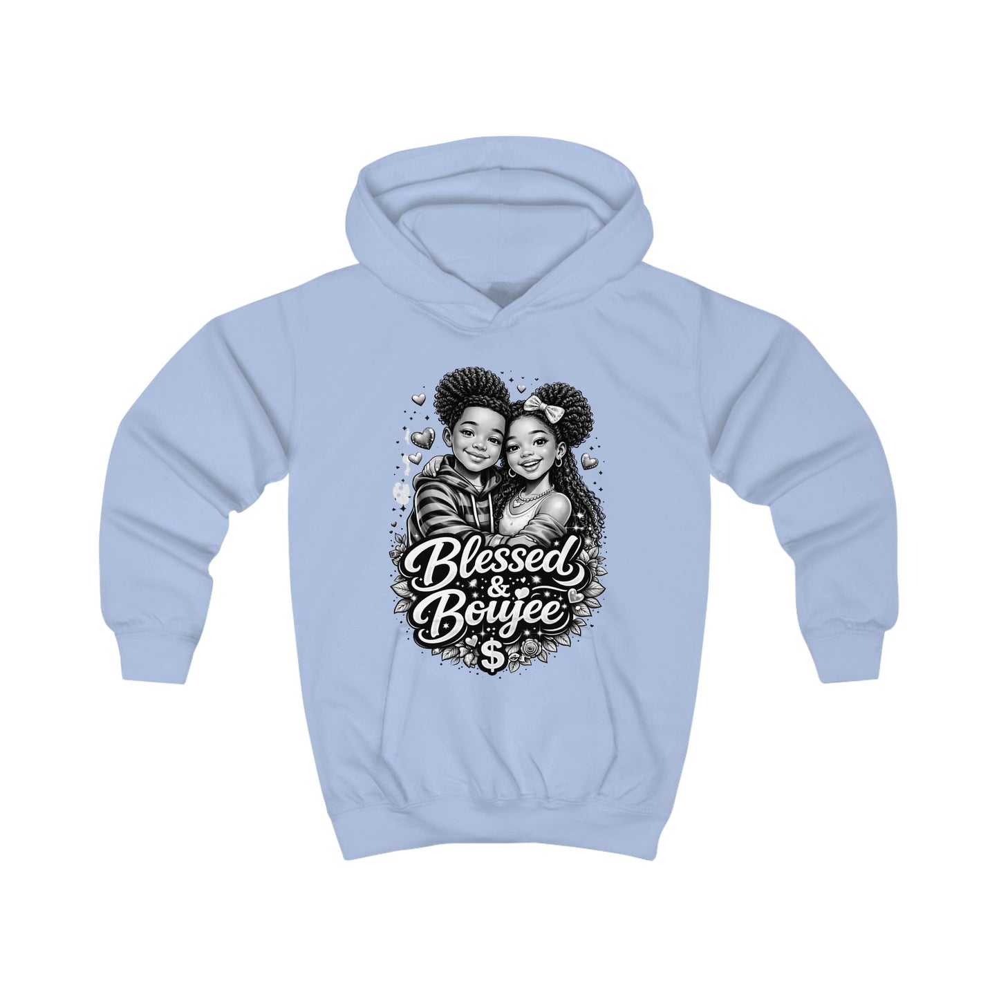 Kids Hoodie — "Blessed & Boujee" Graphic Pullover for Black Kids, Cute Siblings Love Cozy Sweatshirt