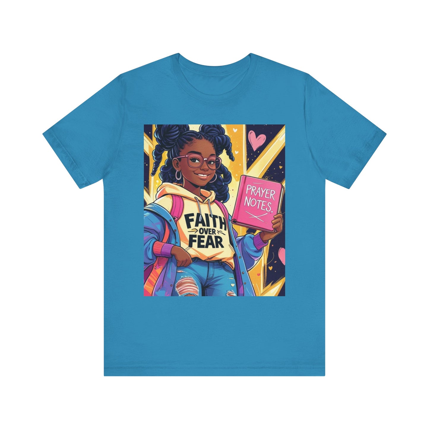 Faith Over Fear Unisex Tee - Empowering Graphic Shirt for Positivity, Inspirational Gift, Youth Apparel, Prayer Notes Design, Teen, Women