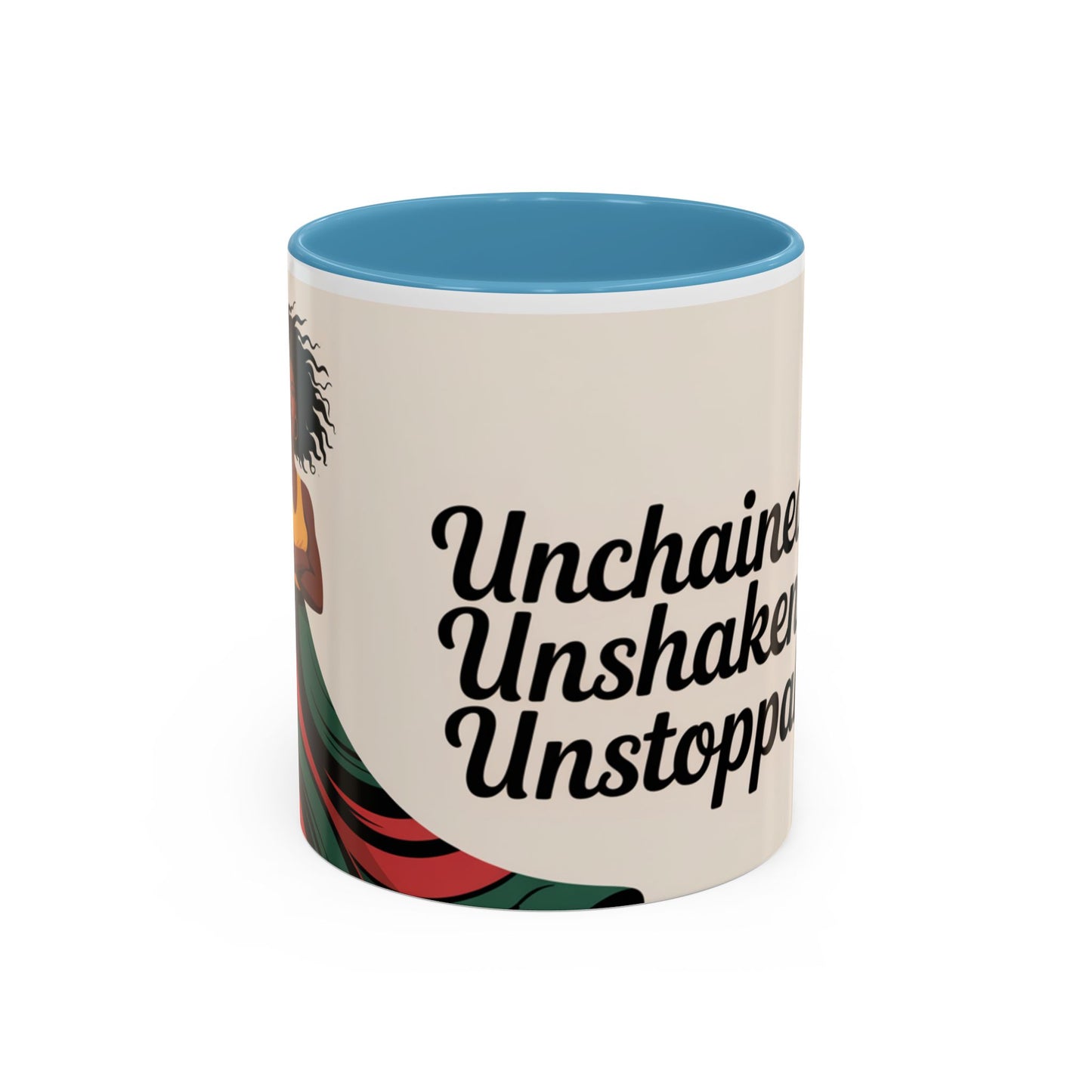 Unchained Unshaken Unstoppable Accent Coffee Mug, Juneteenth