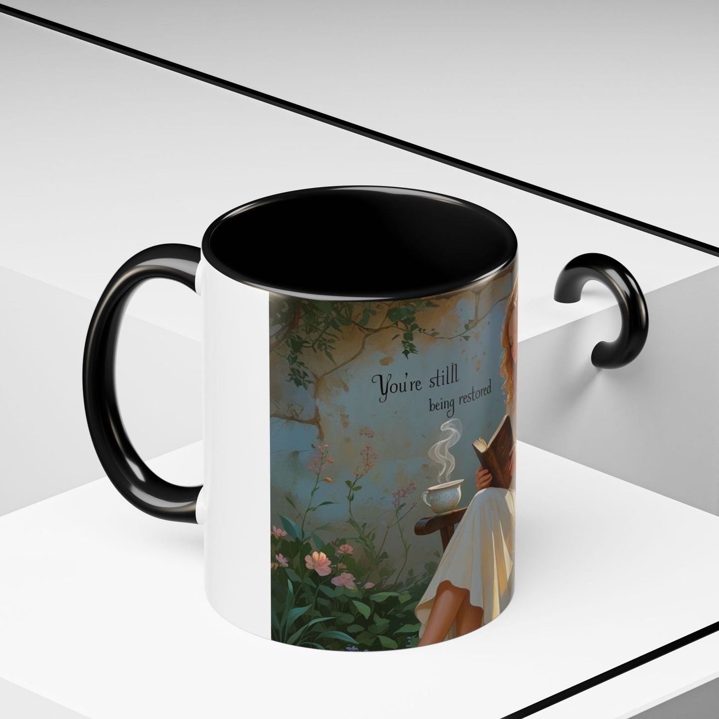 Accent Coffee Mug with Inspirational Design, Cozy Gift for Readers, Perfect for Relaxation, Home Decor, Warm Beverage Lover