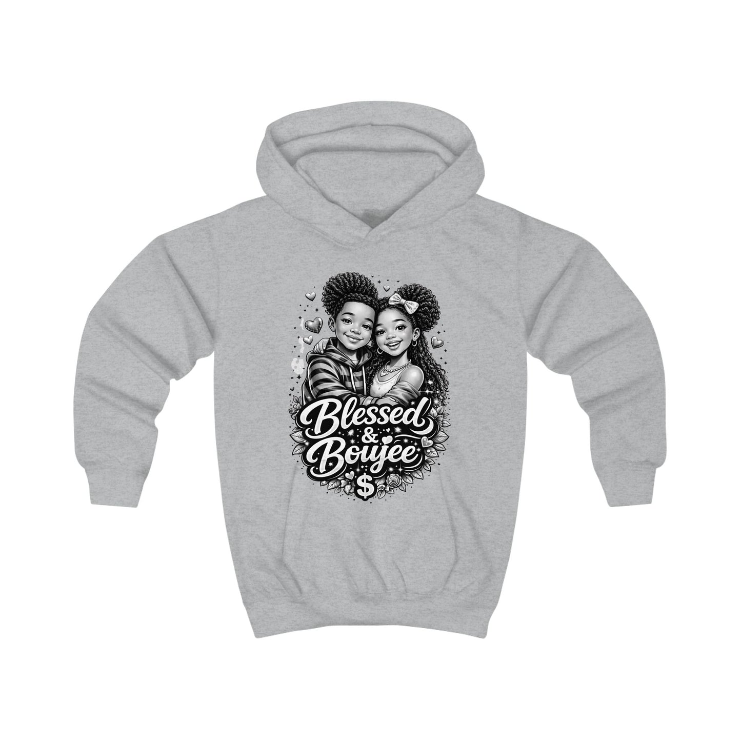 Kids Hoodie — "Blessed & Boujee" Graphic Pullover for Black Kids, Cute Siblings Love Cozy Sweatshirt