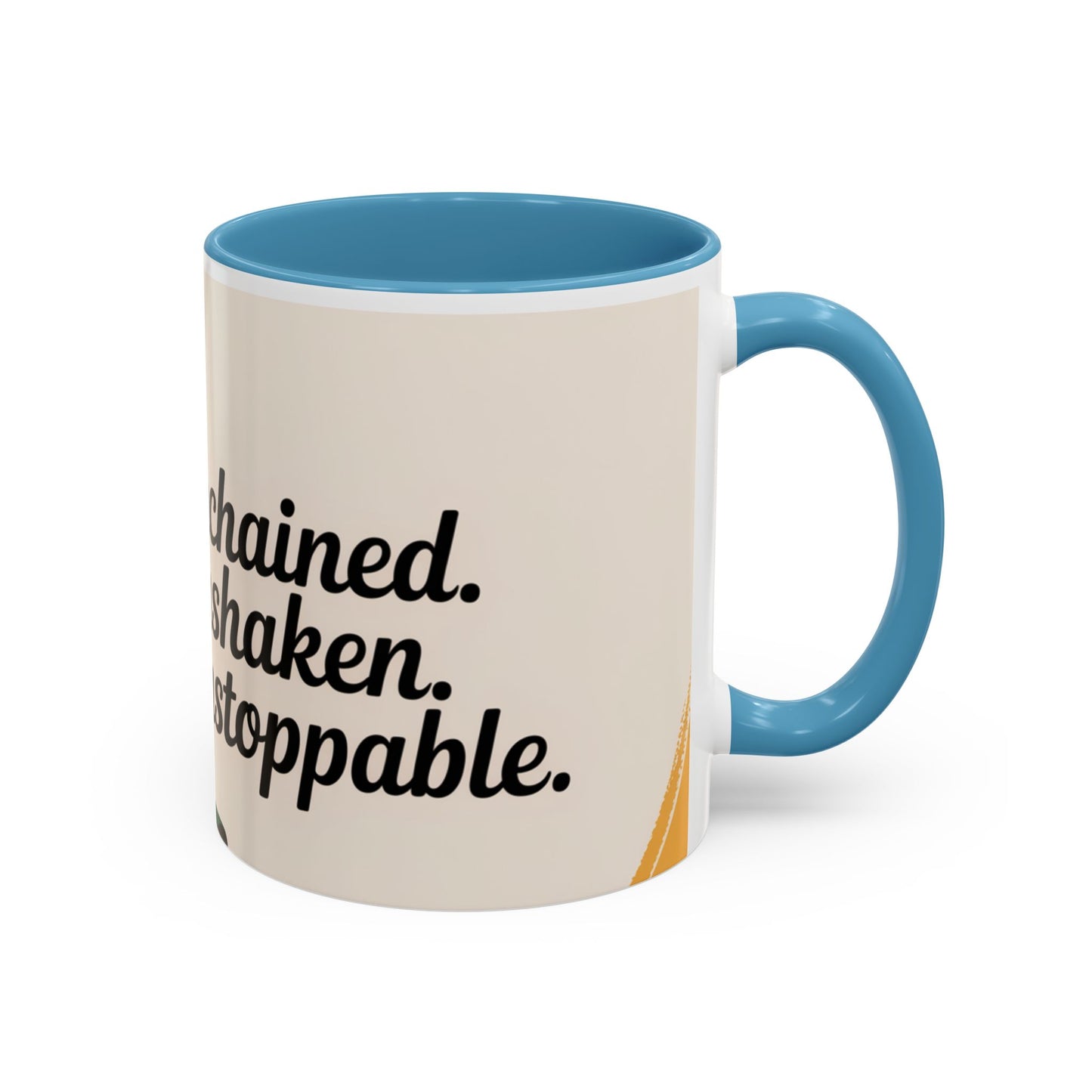 Unchained Unshaken Unstoppable Accent Coffee Mug, Juneteenth